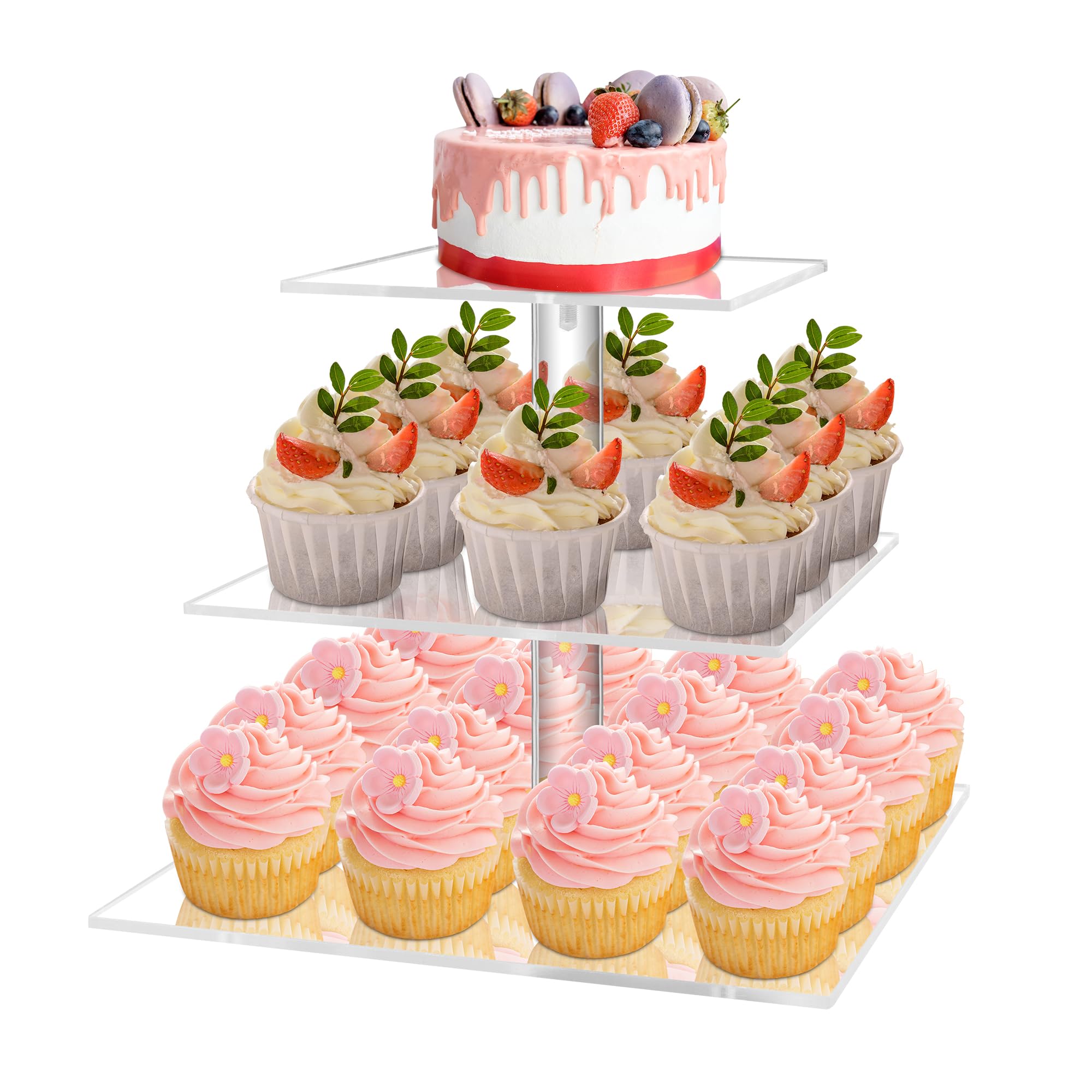 3 Tier Cupcake Stand, Clear Cupcake Display Stand, Acrylic Cupcake Tower for 24 Cupcakes, Premium Cupcake Dessert Muffin Holder for Pastry Wedding Birthday Party Baby Shower