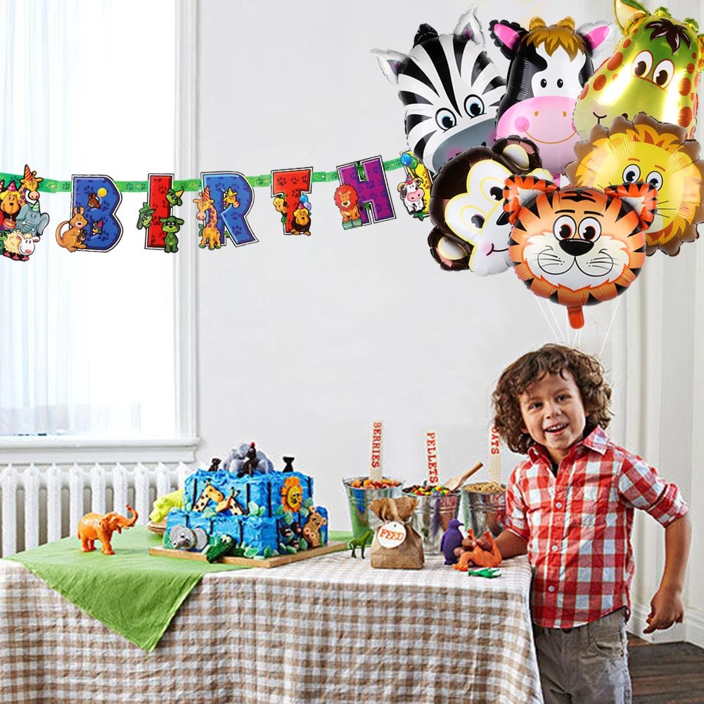 OurWarm PartyTalk 6pcs Jungle Safari Animal Balloons with Zoo Animal