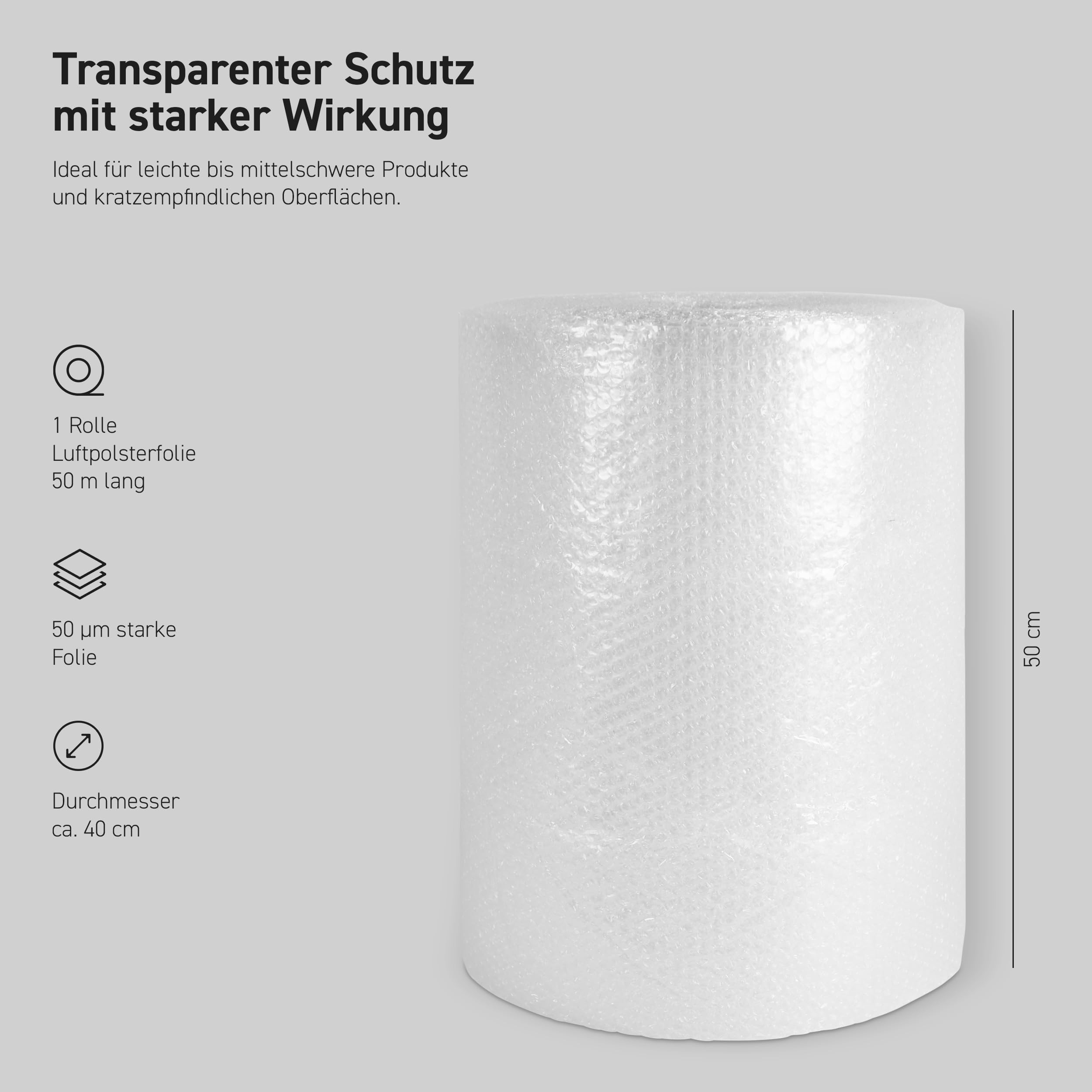 Rollo de plástico de burbujas de alta calidad, 50 m, fabricado en Alemania, material de tapicería 60 my para mudanzas y envíos, lámina granulada (20, 50 cm x 50 m)