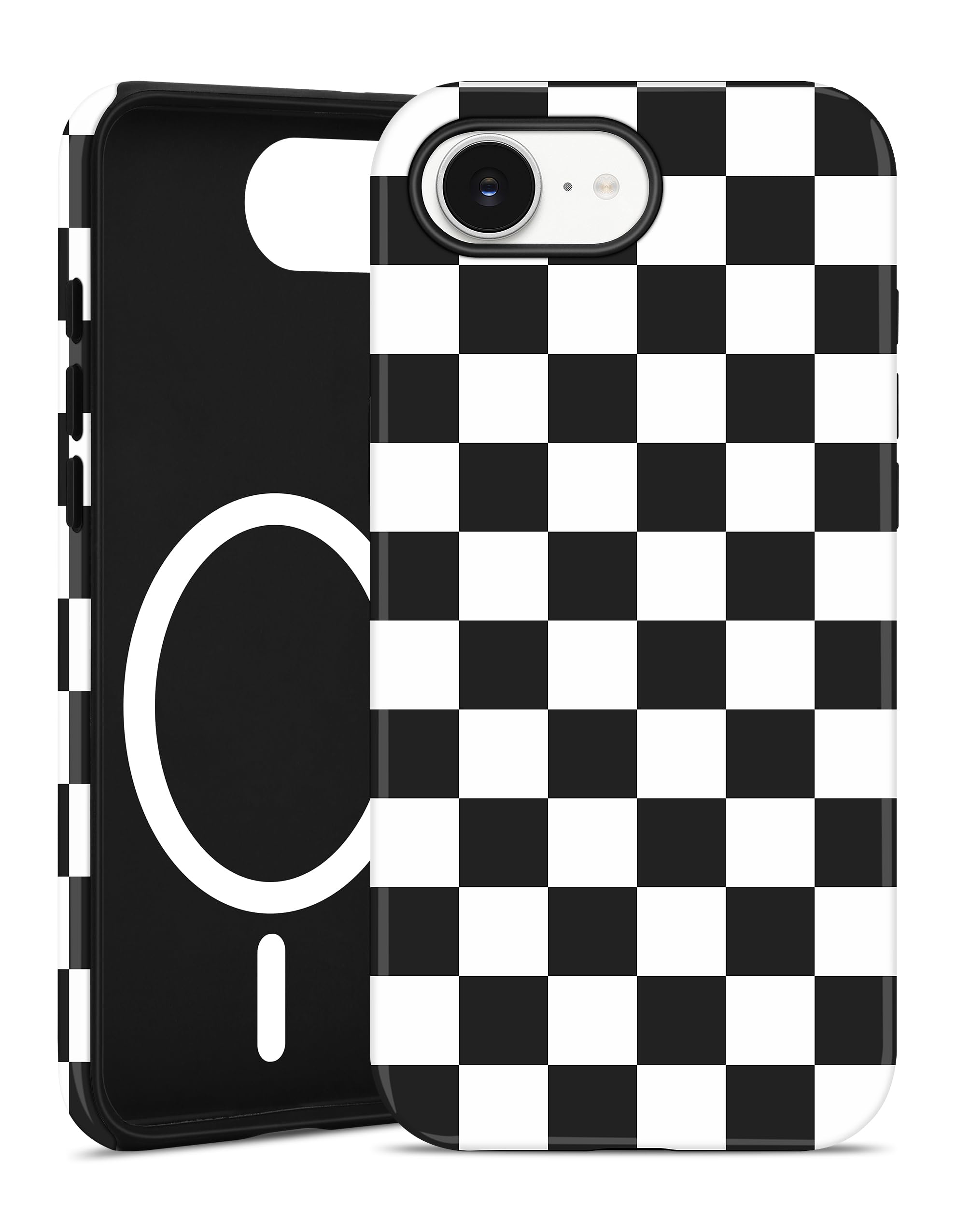 Photo 1 of Jusy Compatible with MagSafe Checkerboard Phone Case for iPhone 16, Cute Aesthetic Checkered Magnetic Soft TPU & Hard PC Protective Phone Cover for Women Girls?Matte? - Black & White