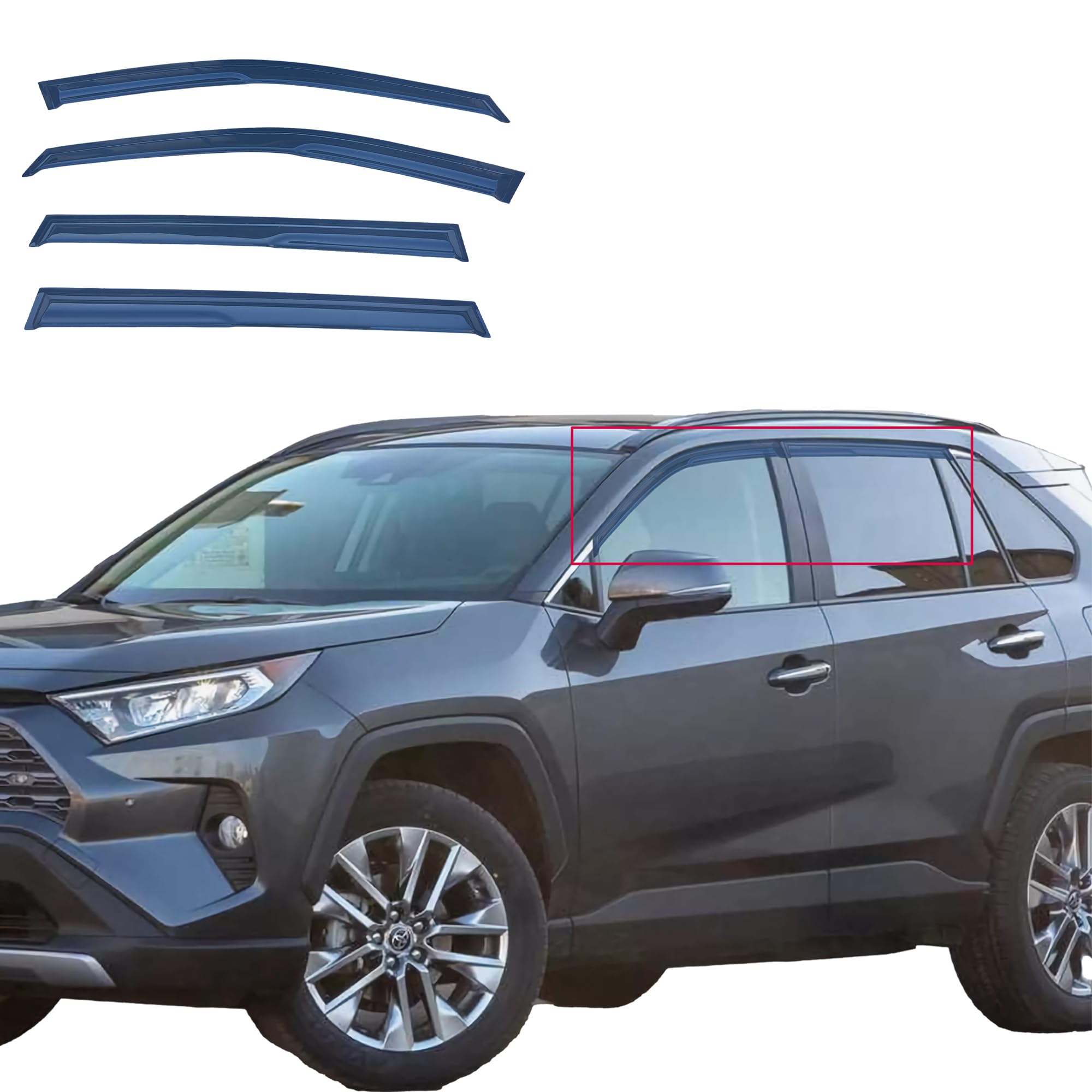 Tape On Window Visor Compatible with 2019-2024 Toyota Rav4, Side Vent Window Deflector Rain Guard Shade, Truck Accessories-4pcs