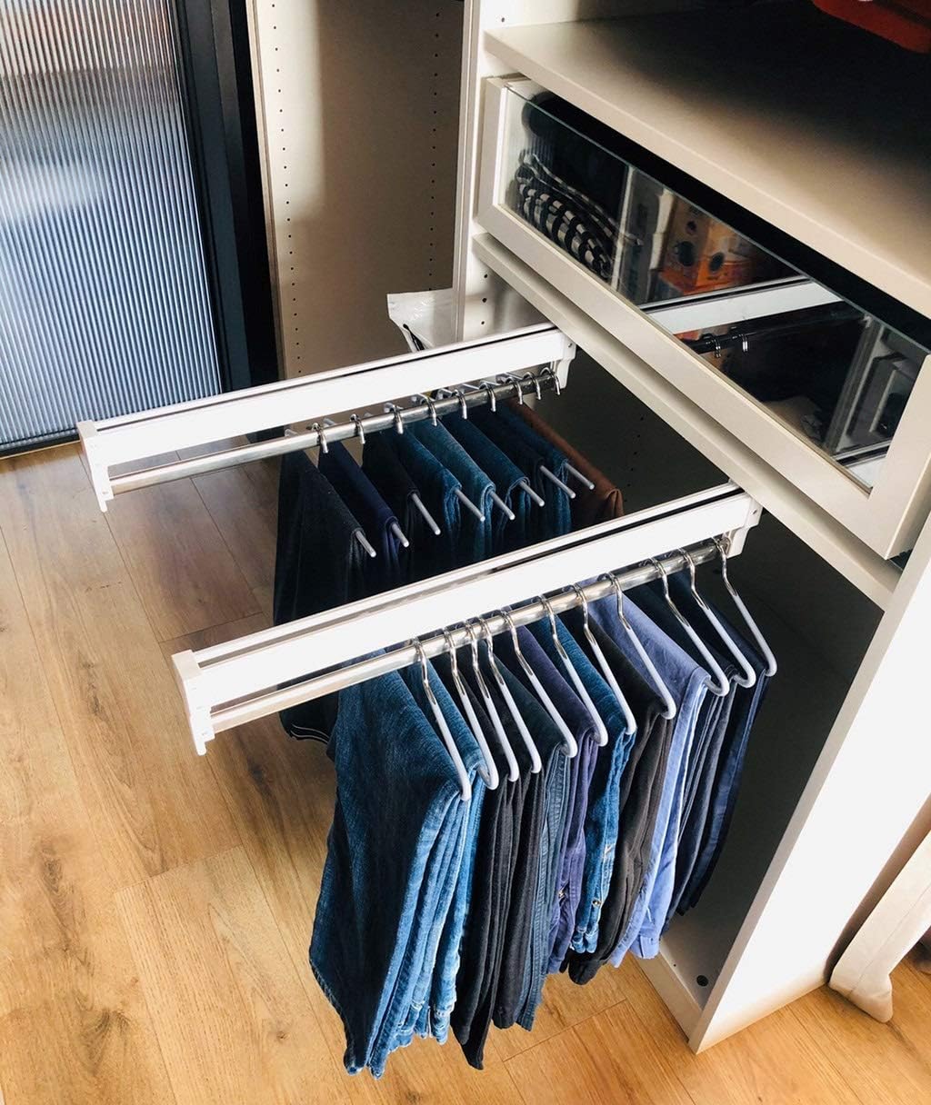 JYDQM Clothes Hanging Rod Laundry Room Extendable Hanger for Wardrobe,Pull Out Closet Rod Adjustable Wardrobe Clothing Rail,Used for 35-60cm Wardrobe (Size : 600mm/23.6inch), YWCG2003647