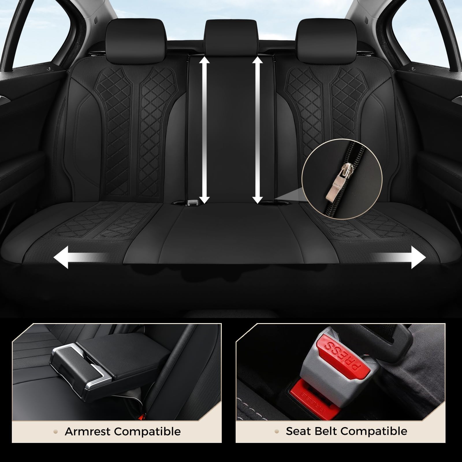 Coverado Auto Sitzbedeckungen 5 Sitze, Autositzbezüge Komplett Set | Mesh Atmungsfähig Sitzschutz, 5-teilige Spill-Proof Schwarze Automotive Sitzschoner, Universal Pass für SUV, Limousine, LKW