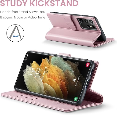 Miniatura 4 de Funda tipo cartera para Samsung Galaxy S21 Ultra con bloqueo RFID, soporte para tarjetas de crédito, de piel sintética, función atril, protección a