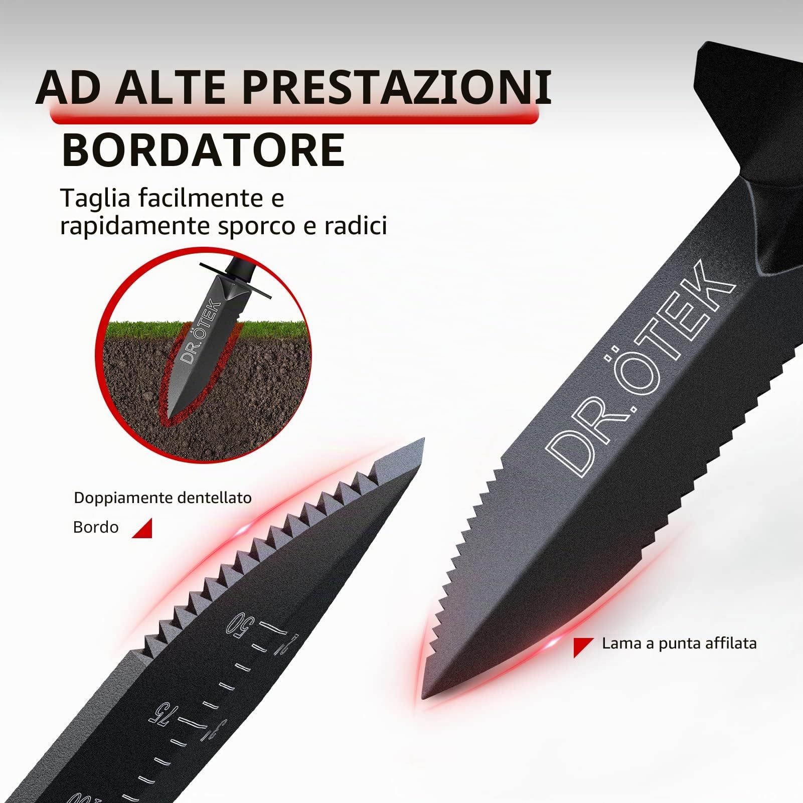 DR.ÖTEK Detectores De Metales Accesorios Pala Multifuncional, Edge Digger con Funda,Herramienta De Excavación con Escala de Medición de Profundidad para Jardinería, Camping, Paisajismo