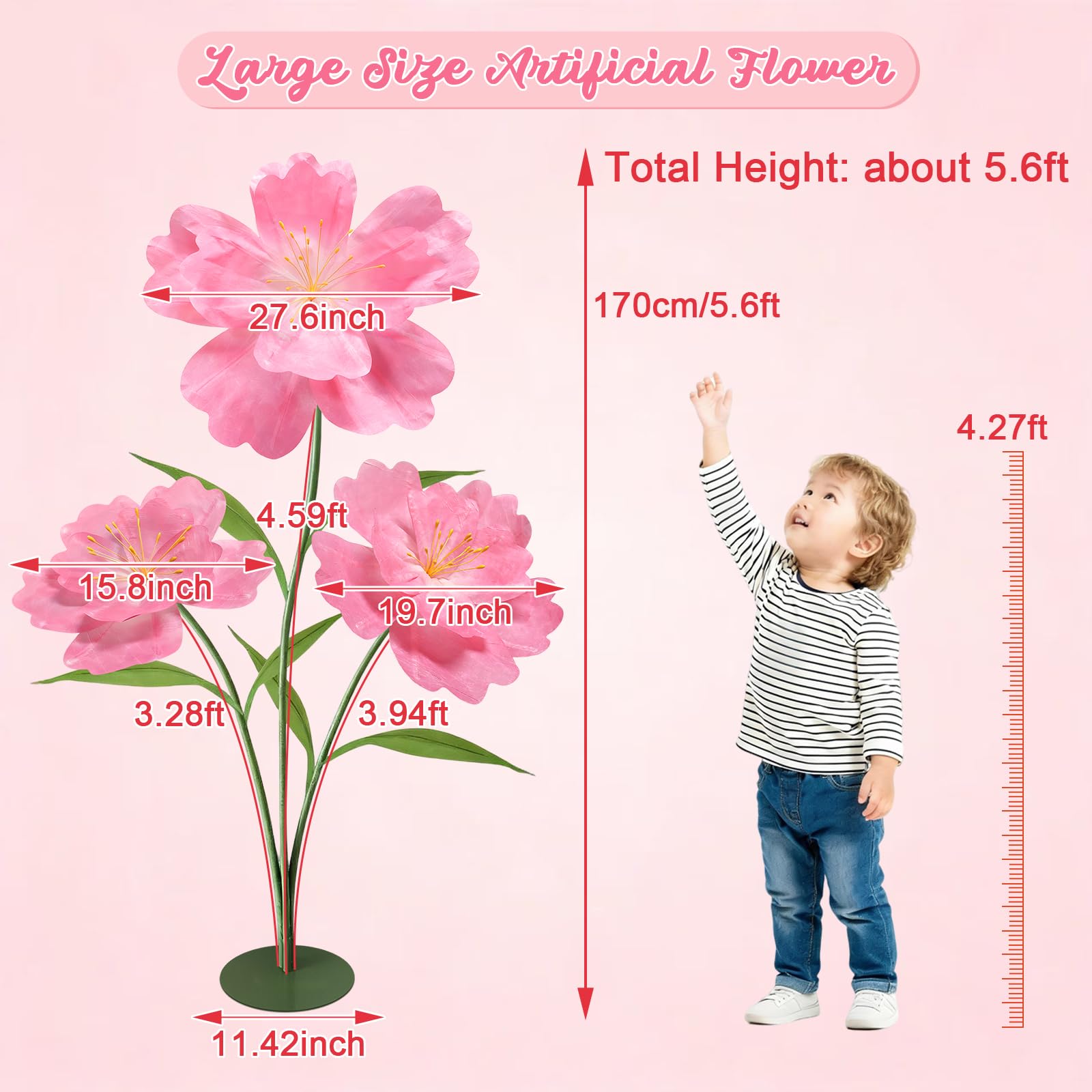 Große Dekorations-Kunstblume 170cm, Spritzwassergeschützte Papierblüte - Ideal für Hochzeiten, Gärten, Valentinstag, Muttertag, Geburtstage & Einkaufszentren, Rosa