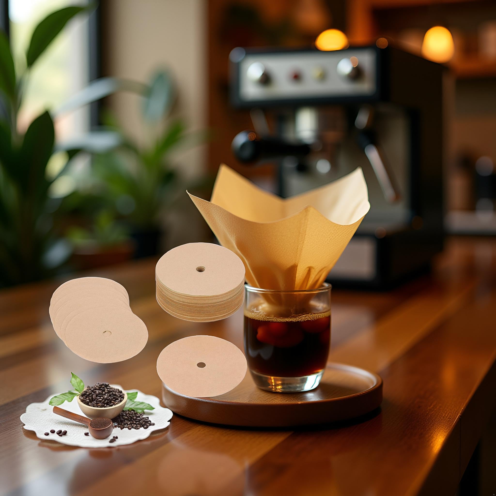 200Pcs Disposable Coffee Filter Paper, 3.75In Circular Brown Coffee Machine Filter for Camping, Home, Office, Coffee Shops Disposable Coffee Filters, Paper and Plastic Household Supplies