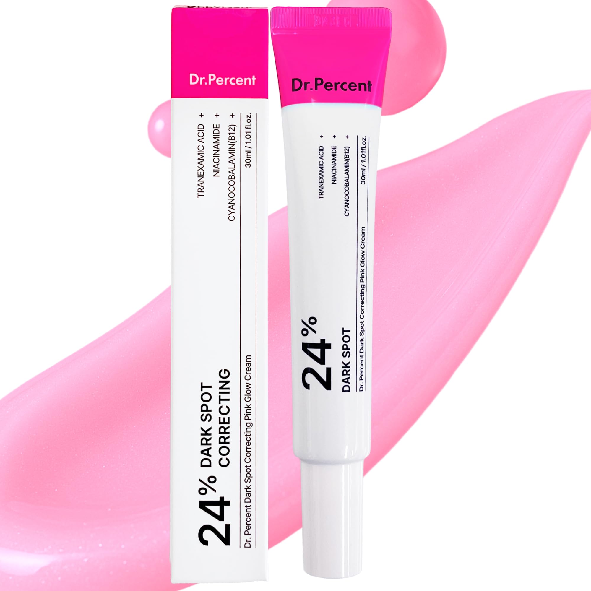 Dark Spot 24% Correcting Pink Glow Cream | Tranexamic Acid 6%, Niacinamide 5%, Dark Spots, Freckle, Blemishes, Pigmentation, Non-Irritating, Korean Skincare, 30ml, 1.01 fl.oz.