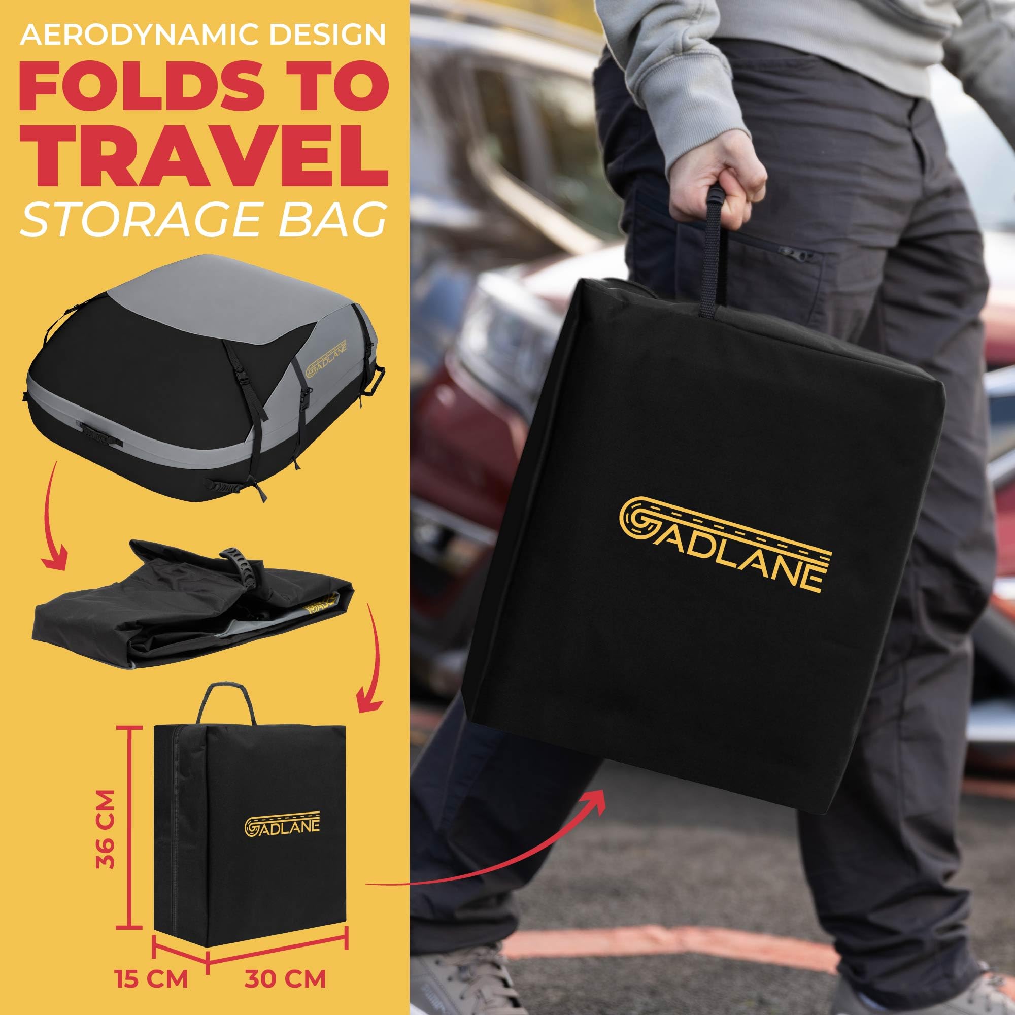 GADLANE Auto Dachtasche 550L Wasserdicht Dachbox für Autos & SUV | ohne Dachträger mit 6 stabilen Gurten Anti-Rutsch-Matte Aufbewahrungstasche - Grau
