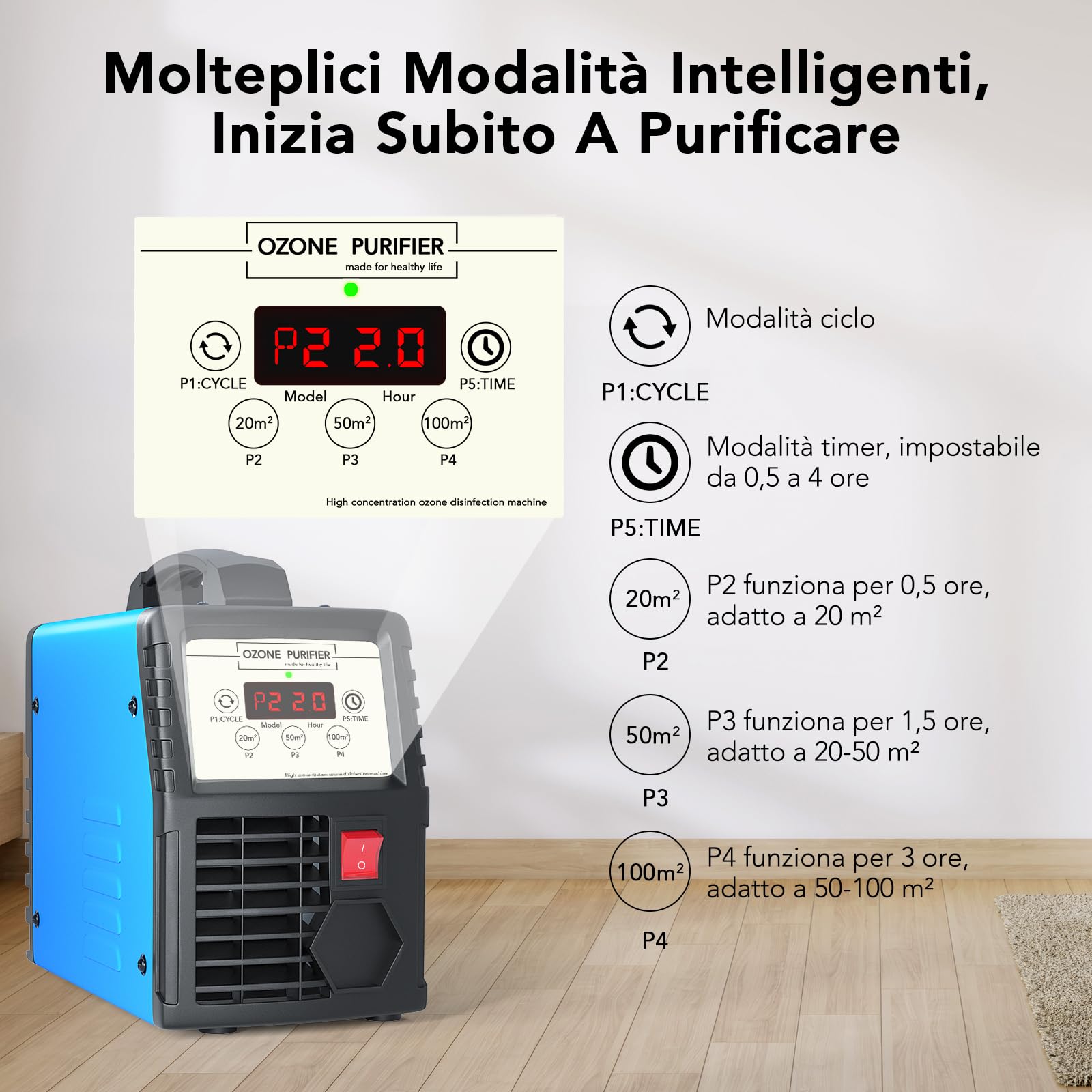 Generatore di Ozono, Purificatore d'Aria Deodorante per 300㎡, Commerciale Ozonizzatore Industriale Ionizzatore con Timer per Abitazioni, Fattoria, Uffici, Ristoranti, Hotel e Garage