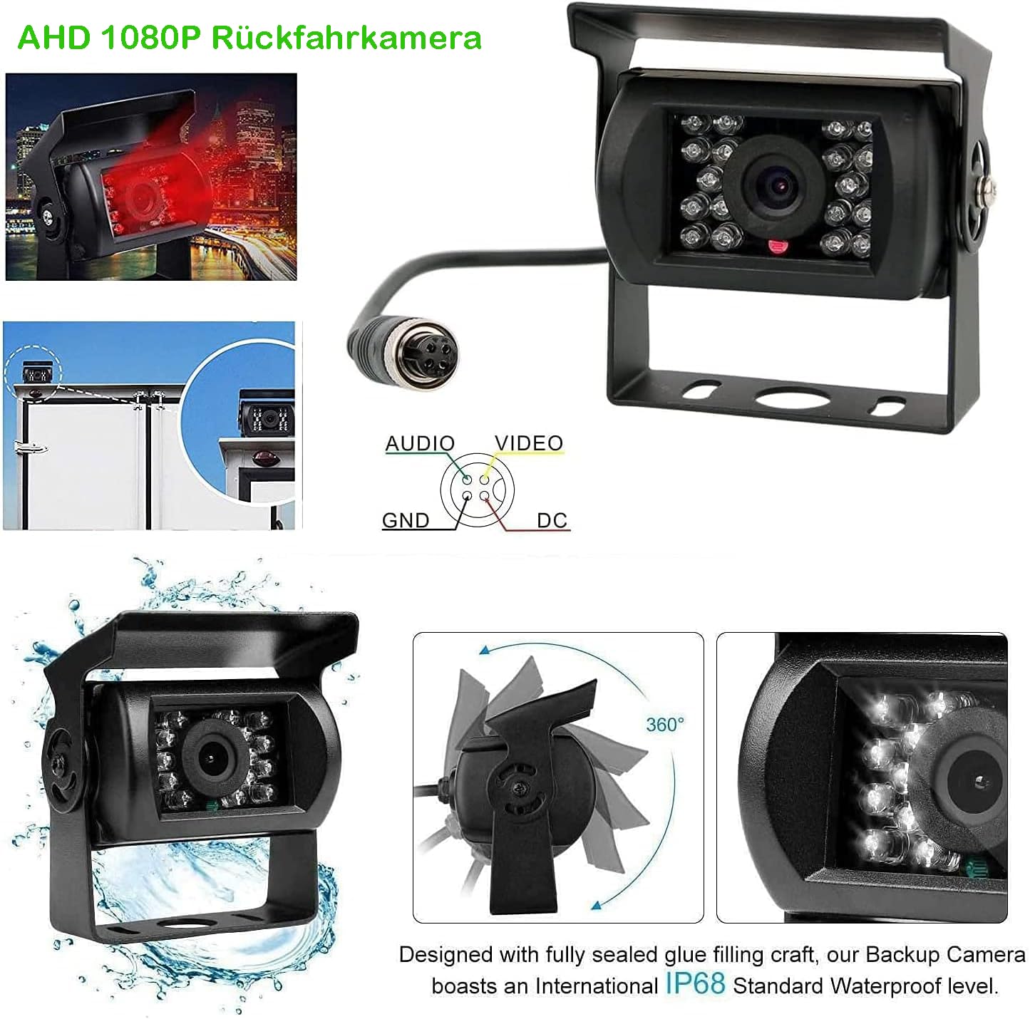 Rückfahrkamera Set 7 Zoll Rear View Monitor IP68 wasserdichte Nachtsicht Auto Backup-Kamera 12V-24V 15m Kabel Wohnmobil Van Trucks Bus Trailer