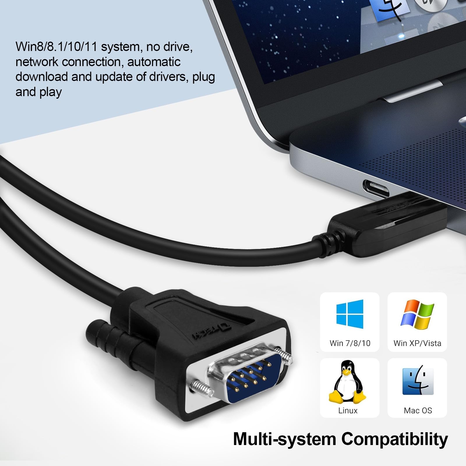 DTECH Cavo da USB a maschio RS232 - Adattatore da USB a porta seriale DB9 con indicatori LED, compatibile con Windows 11/10/8/7, Linux, Mac OS, spina per stampante, CNC, Industrial Equipmen (16M)