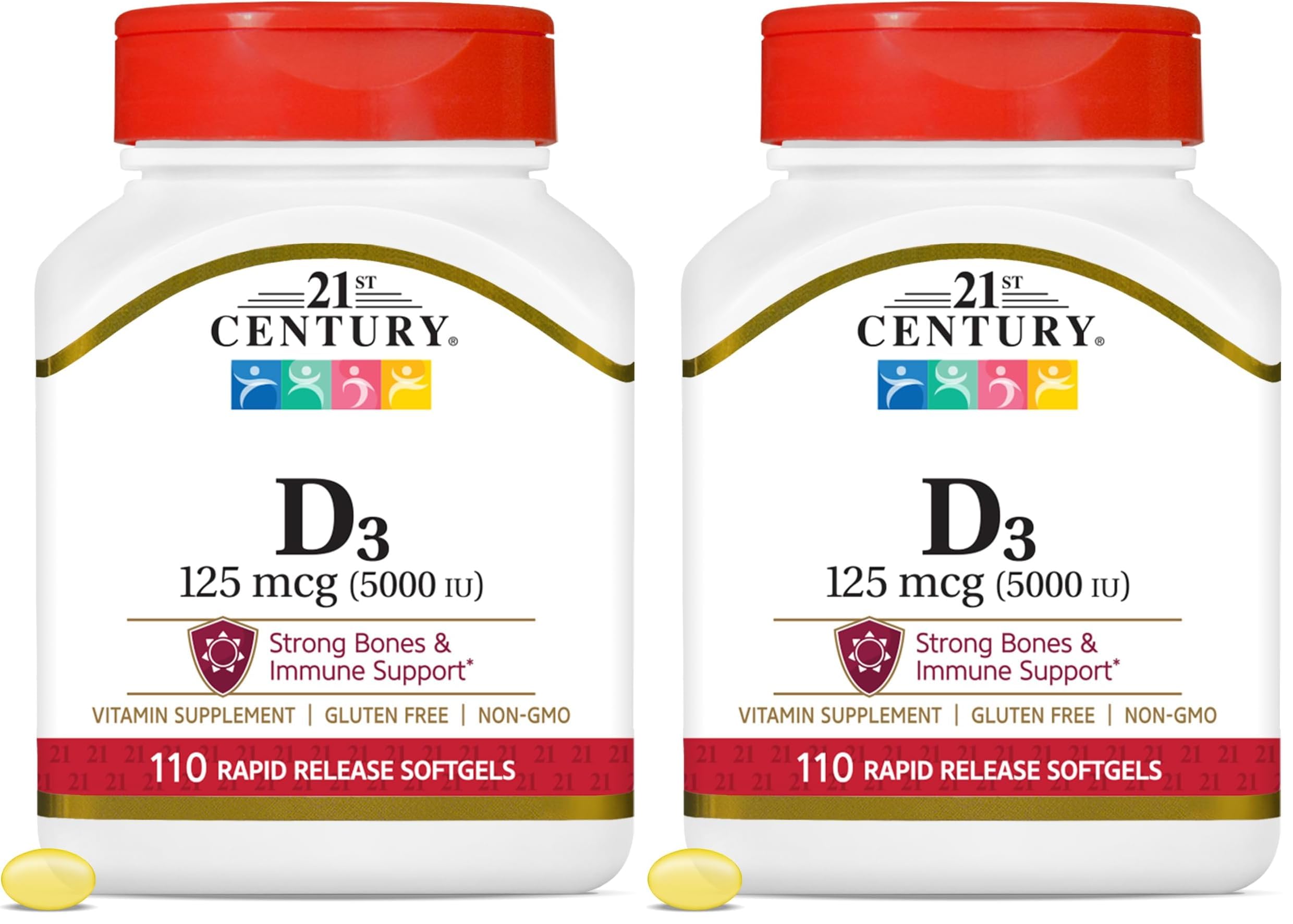 21st Century Healthcare Vitamin D3 125 mcg (5,000 IU) Rapid Release Softgels, 110 Count (Pack of 2)