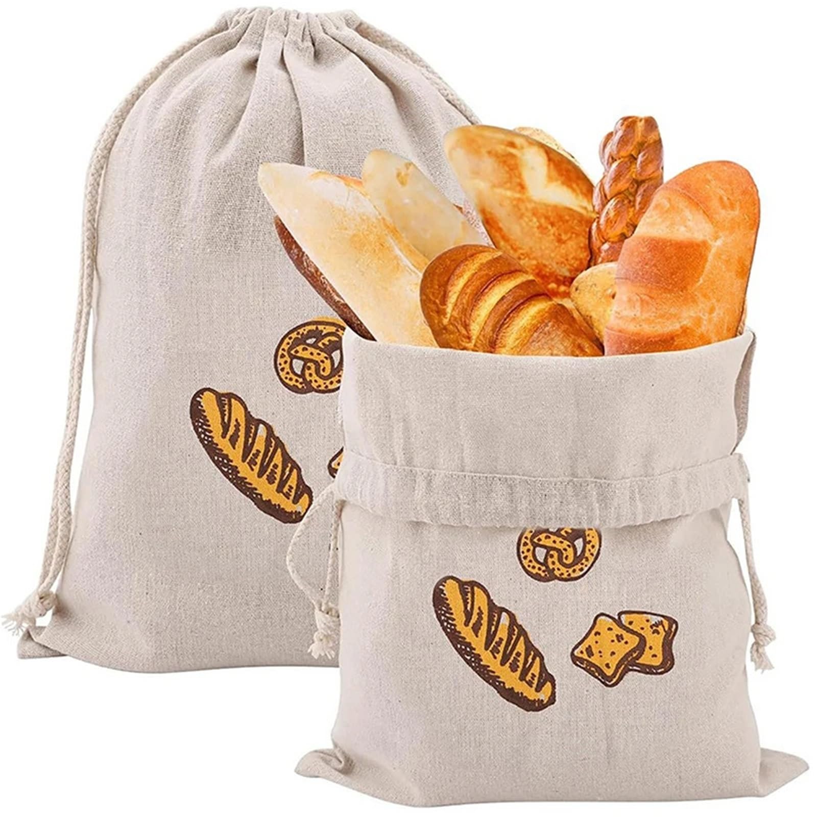 Bolsa para Pan Bolsas de Lino for Pan, Reutilizables, con cordón, Grandes, Lavables, Accesorios for Alimentos, Organizador de Cocina, 5 uds.(Beige05)