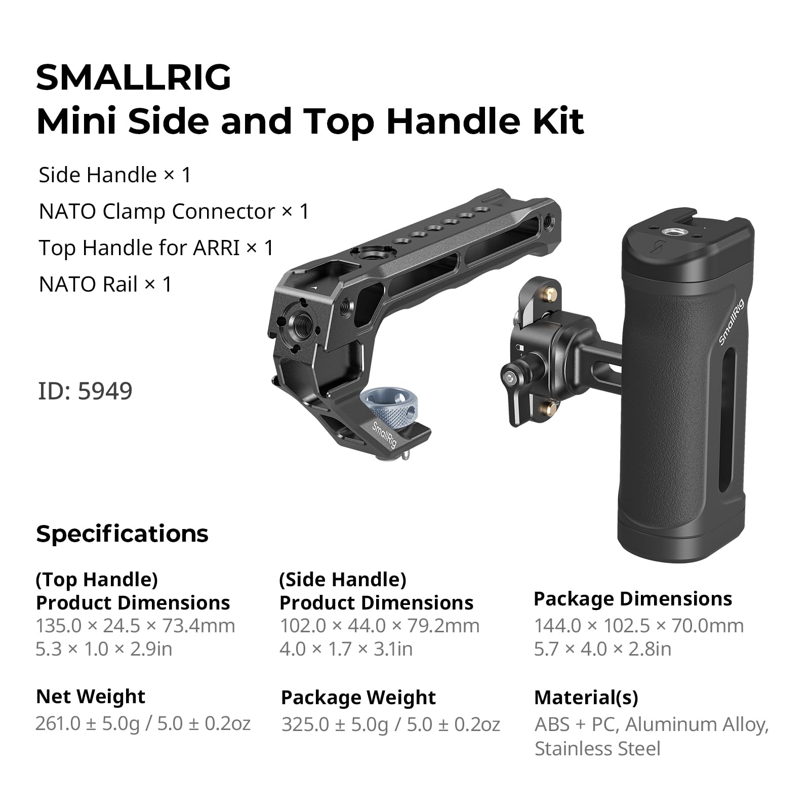 SMALLRIG Mini zestaw uchwytów bocznych i górnych do klatki aparatu, ergonomiczny uchwyt kamery do użytku lewo- lub praworęcznego, regulacja wysokości 30 mm / 1,2 cala - 5949
