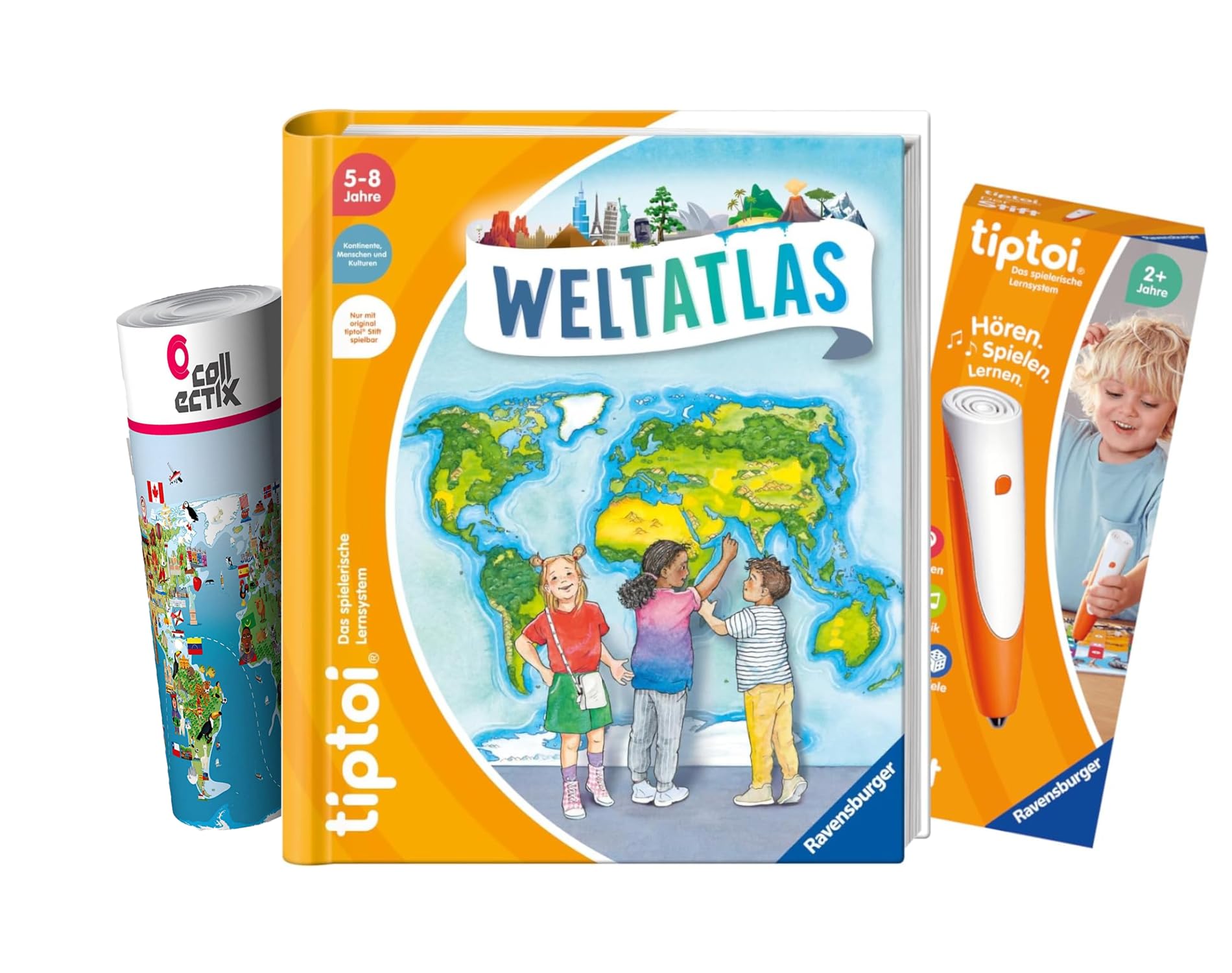 tiptoi Ravensburger Set: Weltatlas (Kinderbuch) + 00110 Stift mit Weltkarte, Lernspielzeug für Kinder ab 5 Jahre