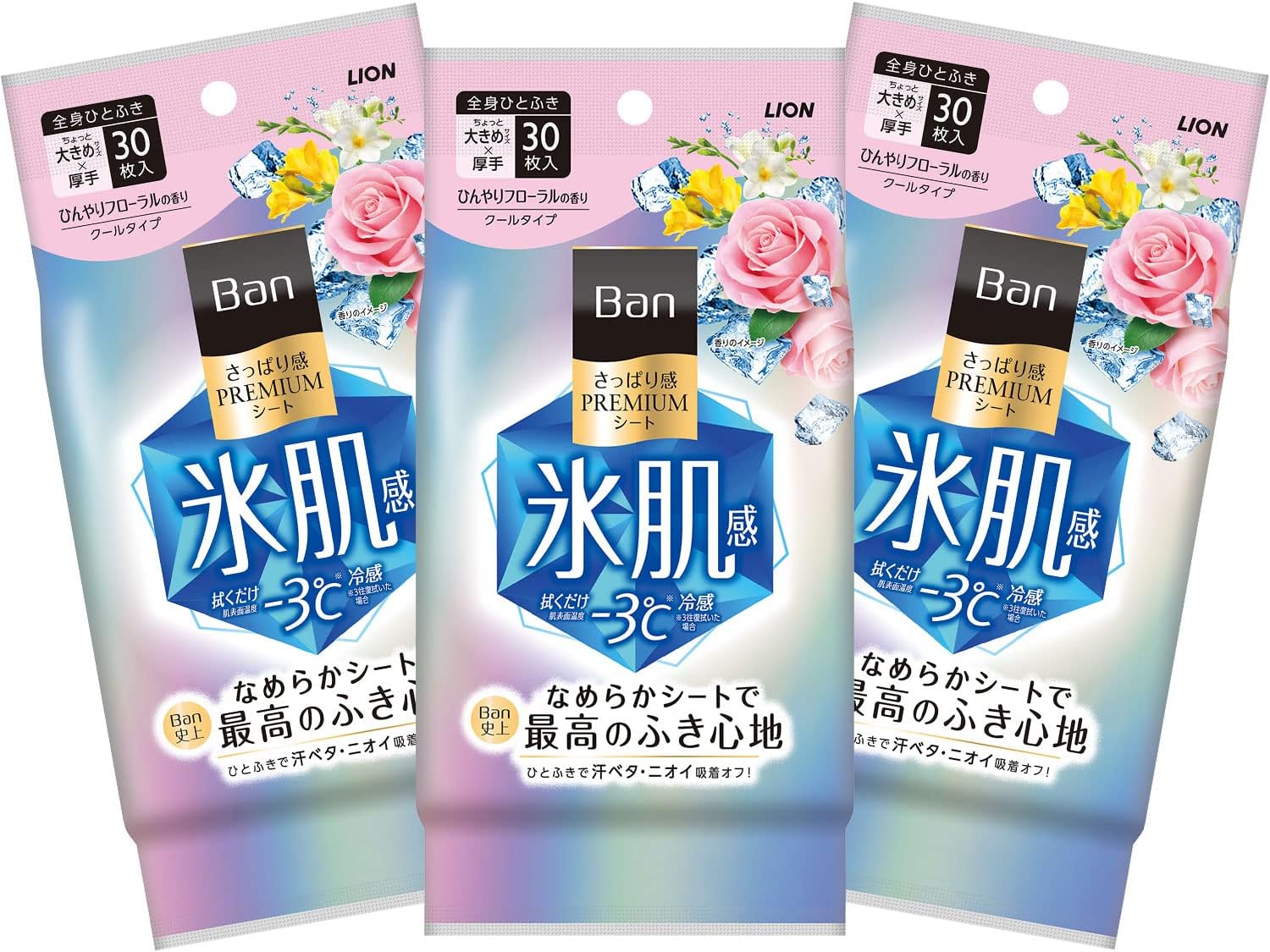 Ban(バン) さっぱり感PREMIUMシート クールタイプ ひんやりフローラルの香り 30枚入×3個パック