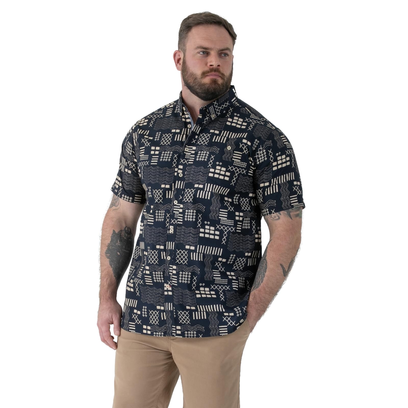 D555 Men's Navy Rick Big & Tall Geometric Short Sleeve Shirt - 6XL