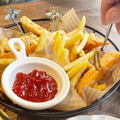 Miniatura 4 de LD-YUNJIA 6 palillos de cóctel de abejas para bebidas, palillos de frutas de acero inoxidable, palillos de dientes reutilizables para bar, barbacoa,