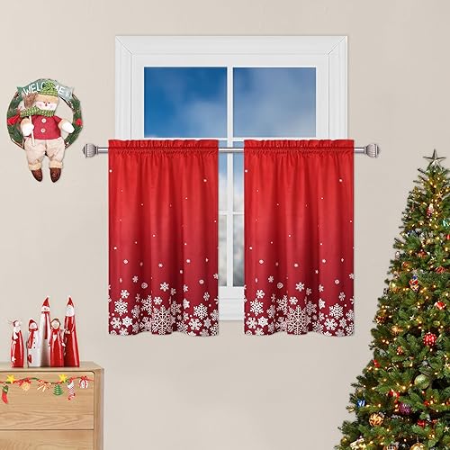 ROYGROW Cortina de cocina de Navidad para cafetería, cortina de terciopelo de 24 pulgadas, cortinas de ventana con bolsillo para barra para