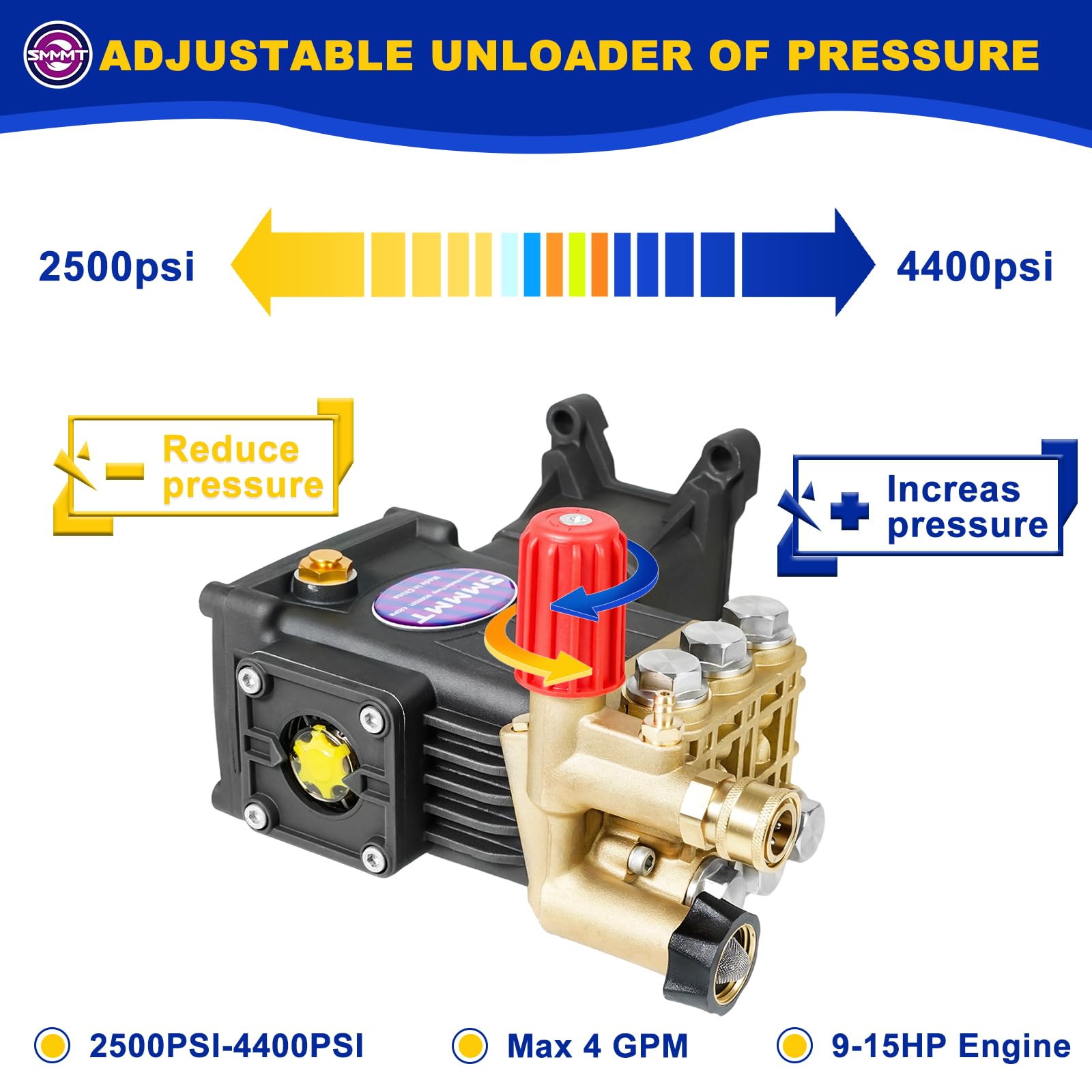 Pompa idropulitrice max 4400 PSI 4 GPM, 1 "albero orizzontale a gas di ricambio pompa, pompa di ricambio a pistone triplex ad azionamento diretto con scarico regolazione della pressione, 5 punte degli