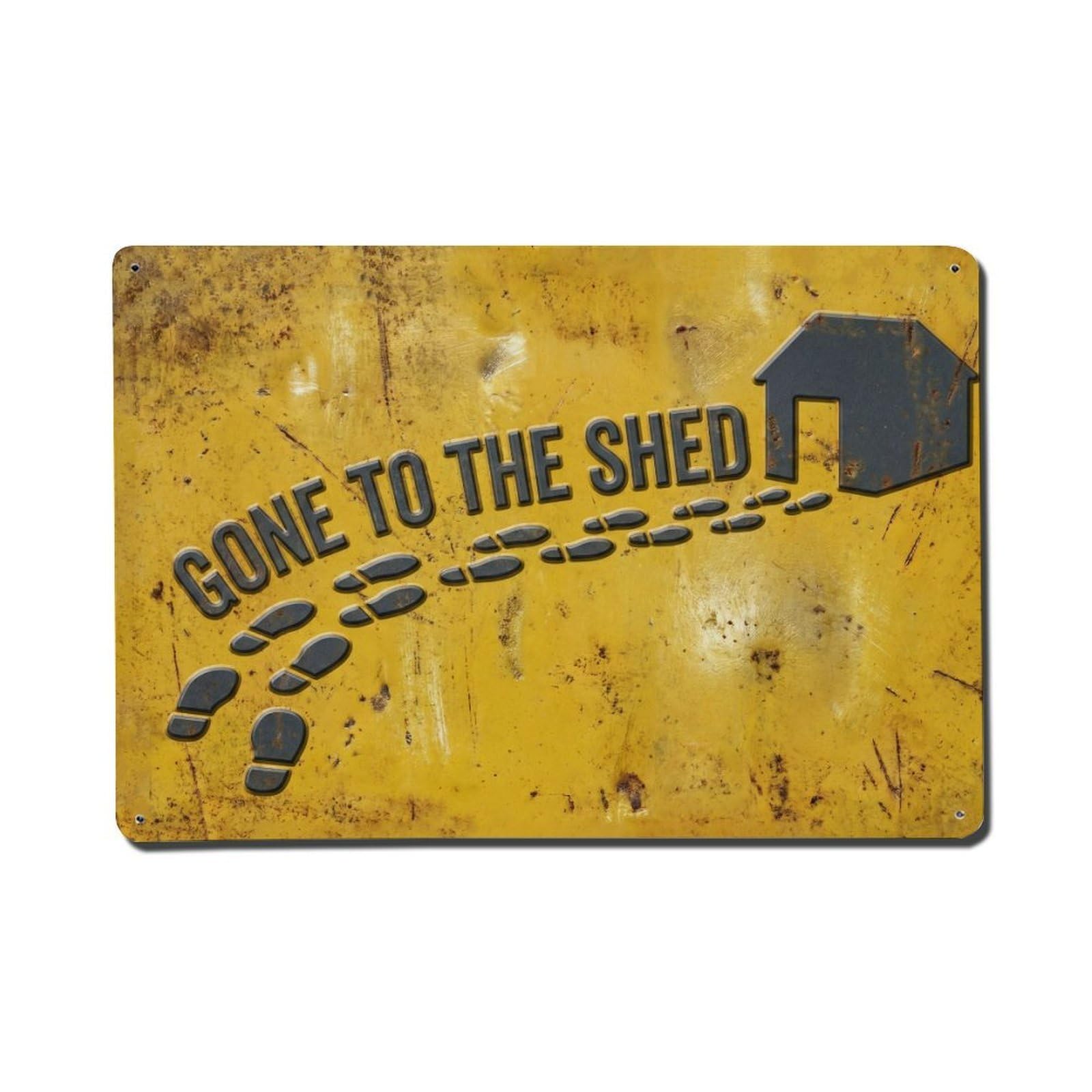 Backyard Gone To Shed Rustic Handyman Joke Metal Tin Sign Plaque Wall Decor for Cafe, Man Cave, Club Bar, Office, Home Garden Round Metal Poster 8x12Inch