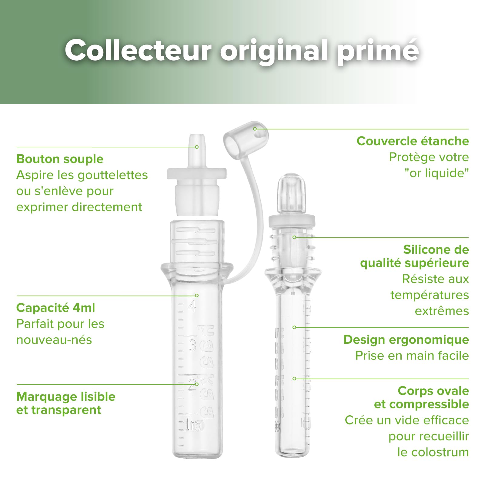 haakaa Kit Collecteur de Colostrum avec Lingette en Coton et Boîte de Rangement, Prêt à l’Emploi, Réutilisable, Sans BPA, 4ml/6 pièces