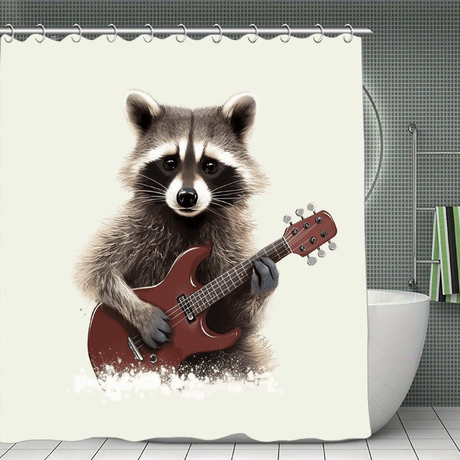 VstaDank Funny Raccoon Shower Curtain Waterproof Bathroom Curtain with Hooks Luxury Weighted Bath Curtains for Bathtubs Showers Room Dividers Decorative Shower Curtains 71x71 in