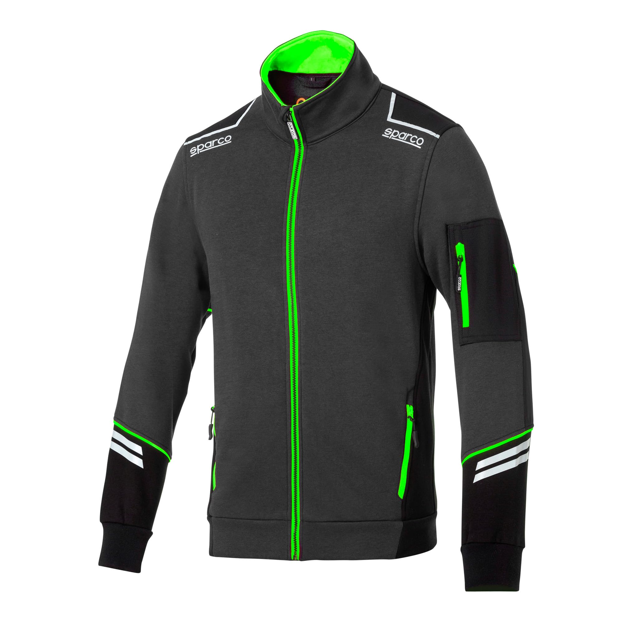 Sparco Bluza robocza Alabama Tech z pełnym zamkiem błyskawicznym. Bawełna/poliester 260 g/m² techniczna bluza z odblaskowymi detalami na plac budowy i warsztat szaro-zielony XL