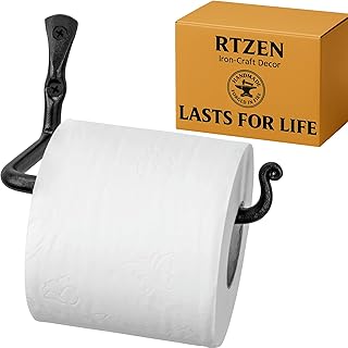 RTZEN Bathroom Toilet Paper Holder - Handcrafted Rustic Wrought Iron Wal...