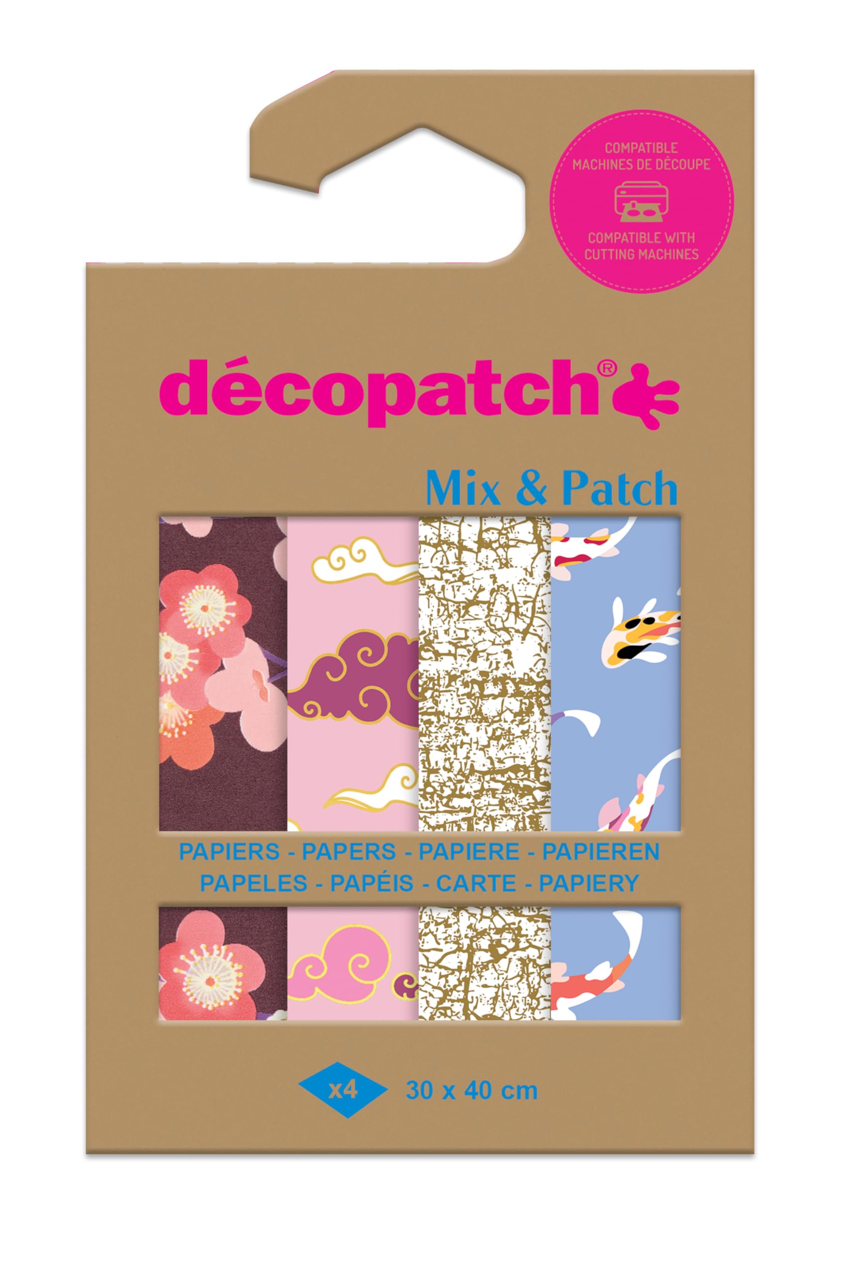 Décopatch DP050C - A Pouch of 4 Décopatch Sheets - Dimensions : 30x40cm - Printed Papers, Travel to Japan - Mix & Patch - from 5 Years, DIY, Design, Renovation