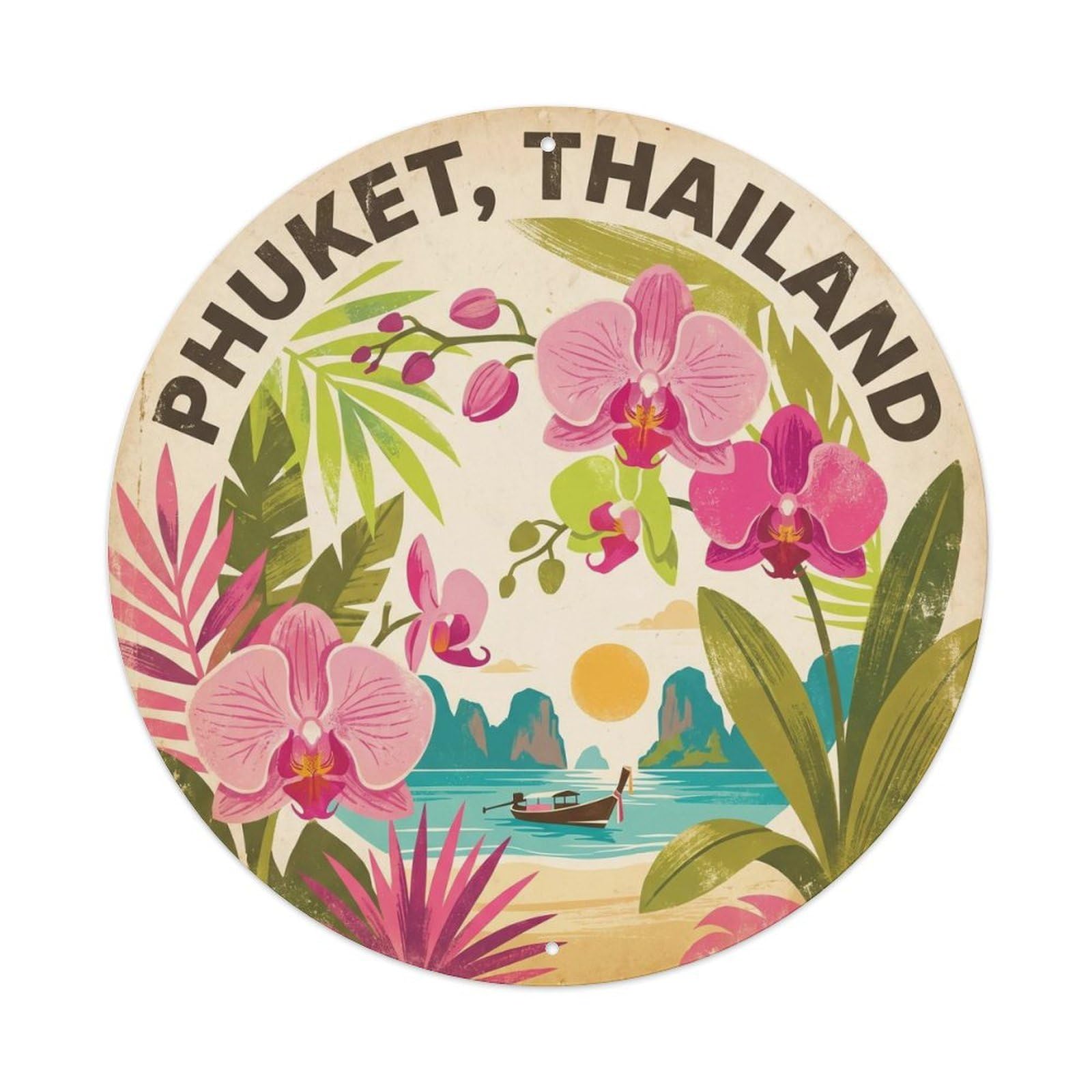 Phuket Tropical Plants Rice Terrace Island Ecology Vintage Metal Tin Sign Plaque Wall Decor for Cafe, Club Bar, Office, Garden Metal Poster 8x8Inch