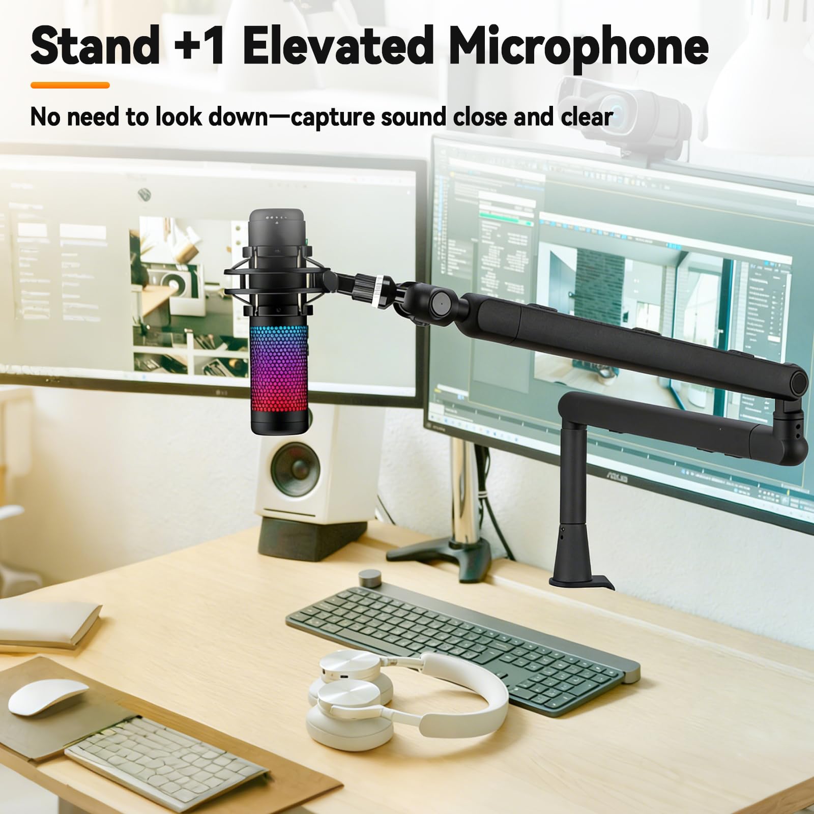 Mikrofonarm Verstellbarer, Overhead Mikrofon Arm 180° e 90° drehbarer Mikrofonständer Tisch Stabiles Microfon Boom Arm Klappbarer Mikrofonhalter für 3/8 "- e 5/8" - Standardanschlüsse