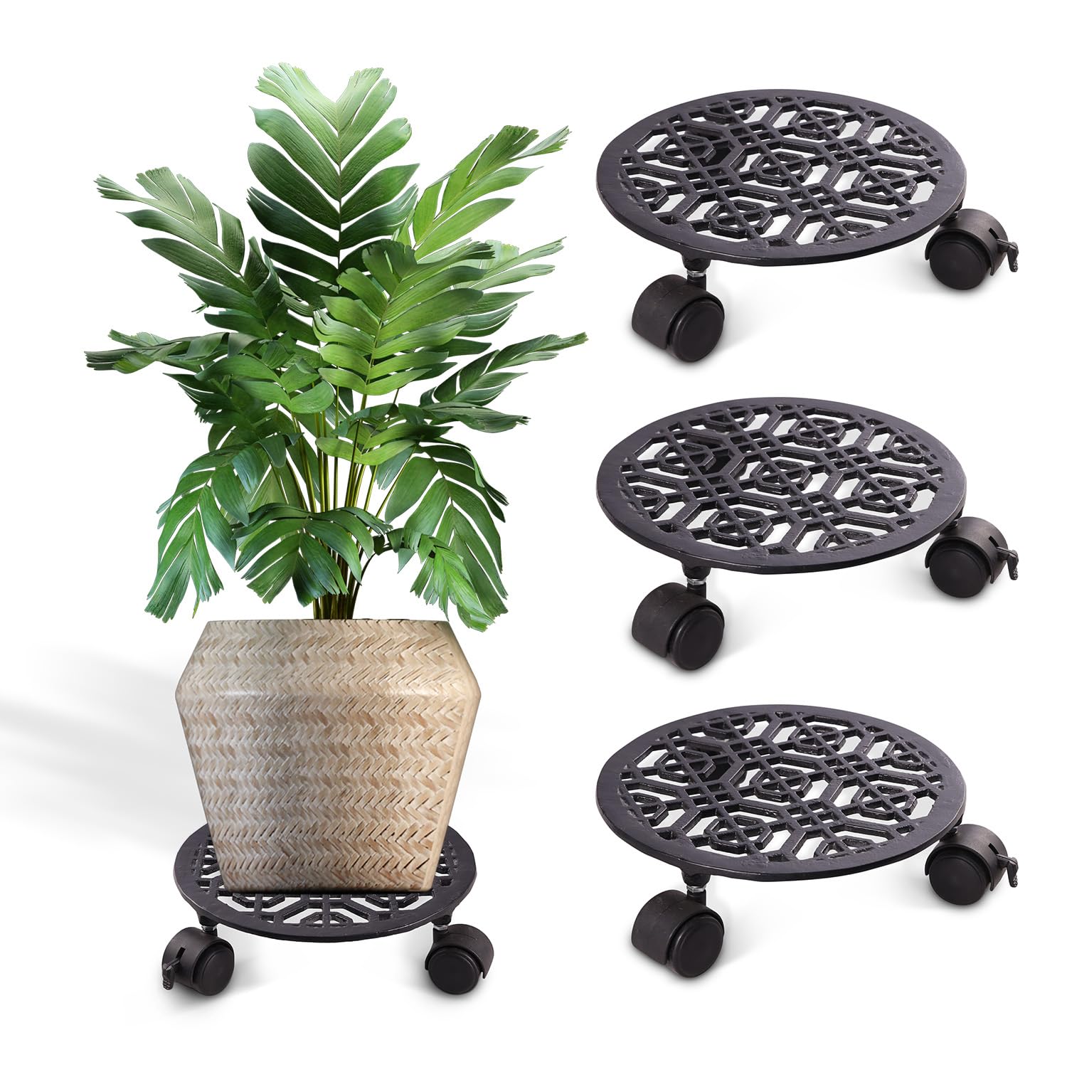 Sharpex Heavy Duty Plant Pot Trolley with Wheels | 4 PC Round Plant Stand with Wheels for Indoor & Outdoor Pots, Rolling Wheels Metal Potted Plant Holder for House, Garden & Patio (Black, 4 Piece) (B0CZLLMP3X) Amazon Price History, Amazon Price Tracker