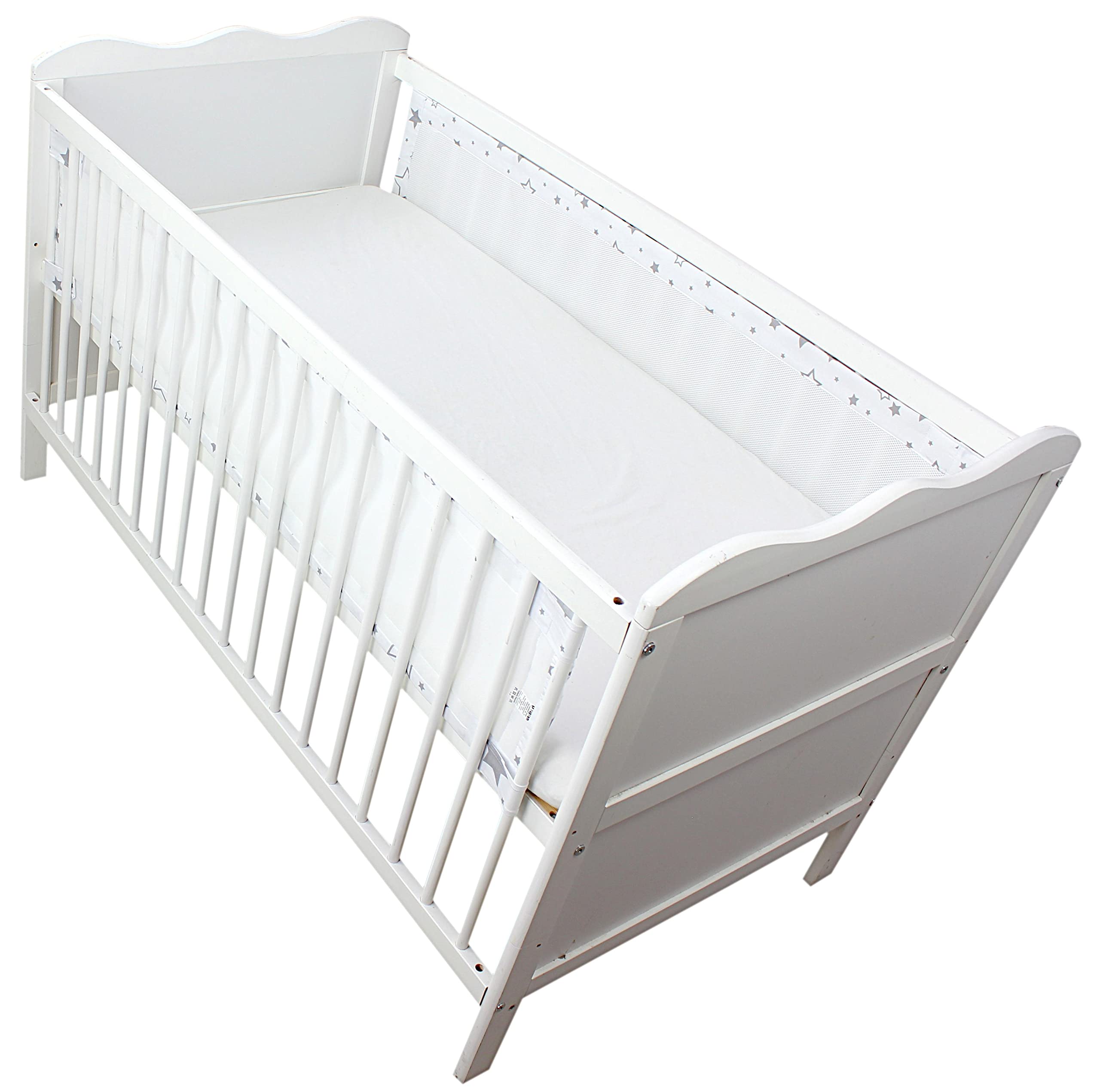 TupTam Protezione Paracolpi per Lettino Nido per Neonati Traspirazione Air Mesh 2 Pack, Grande Stelle Grigio/Bianco, ca.128 x 30 cm (per Lettino 140x70)