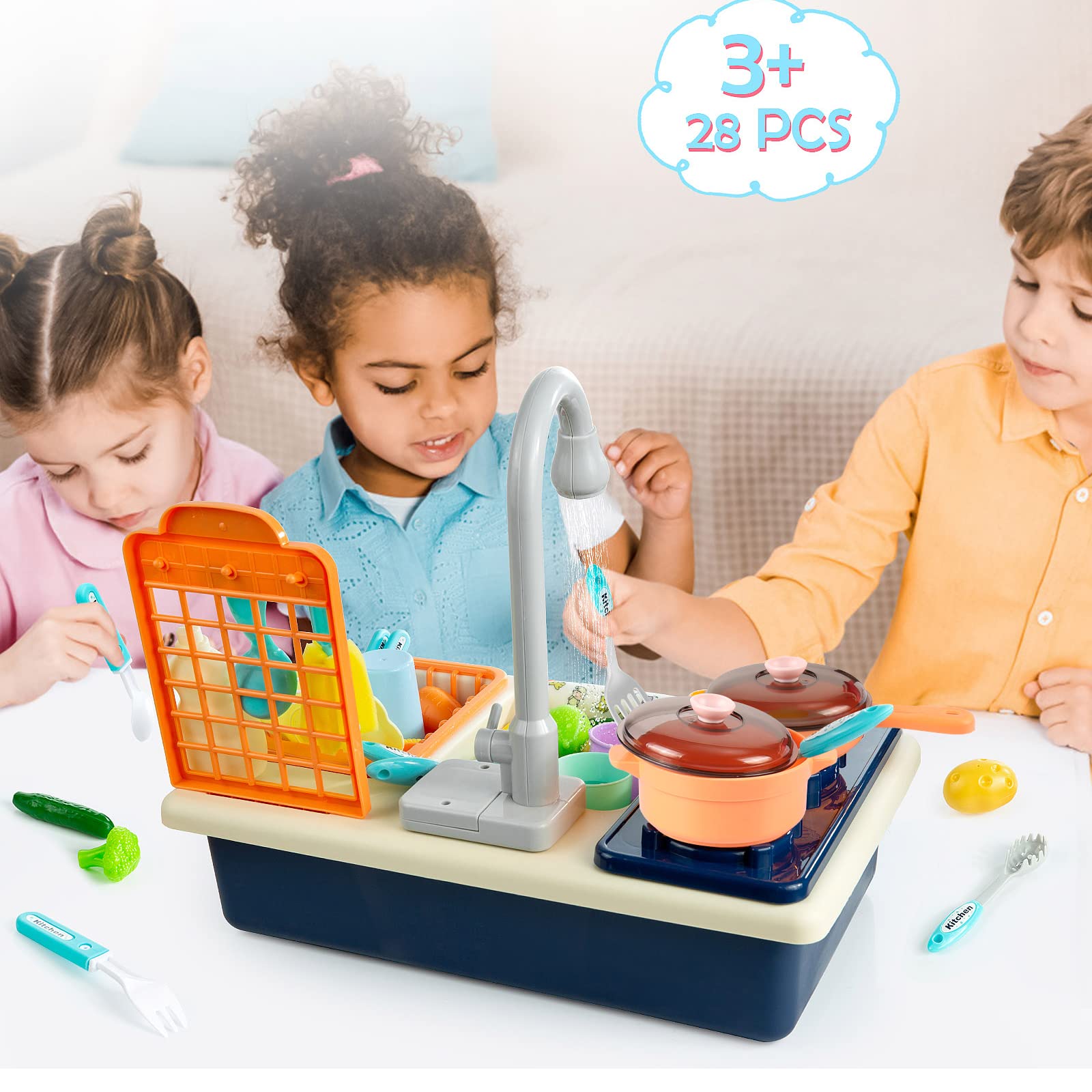 Diealles Shine Cucina Giocattolo per Bambini Mini Lavastoviglie Giochi, Lavandino Giocattolo Lavastoviglie Giocattoli Lavabo Set Cucina Bambini Accessori (Blu)