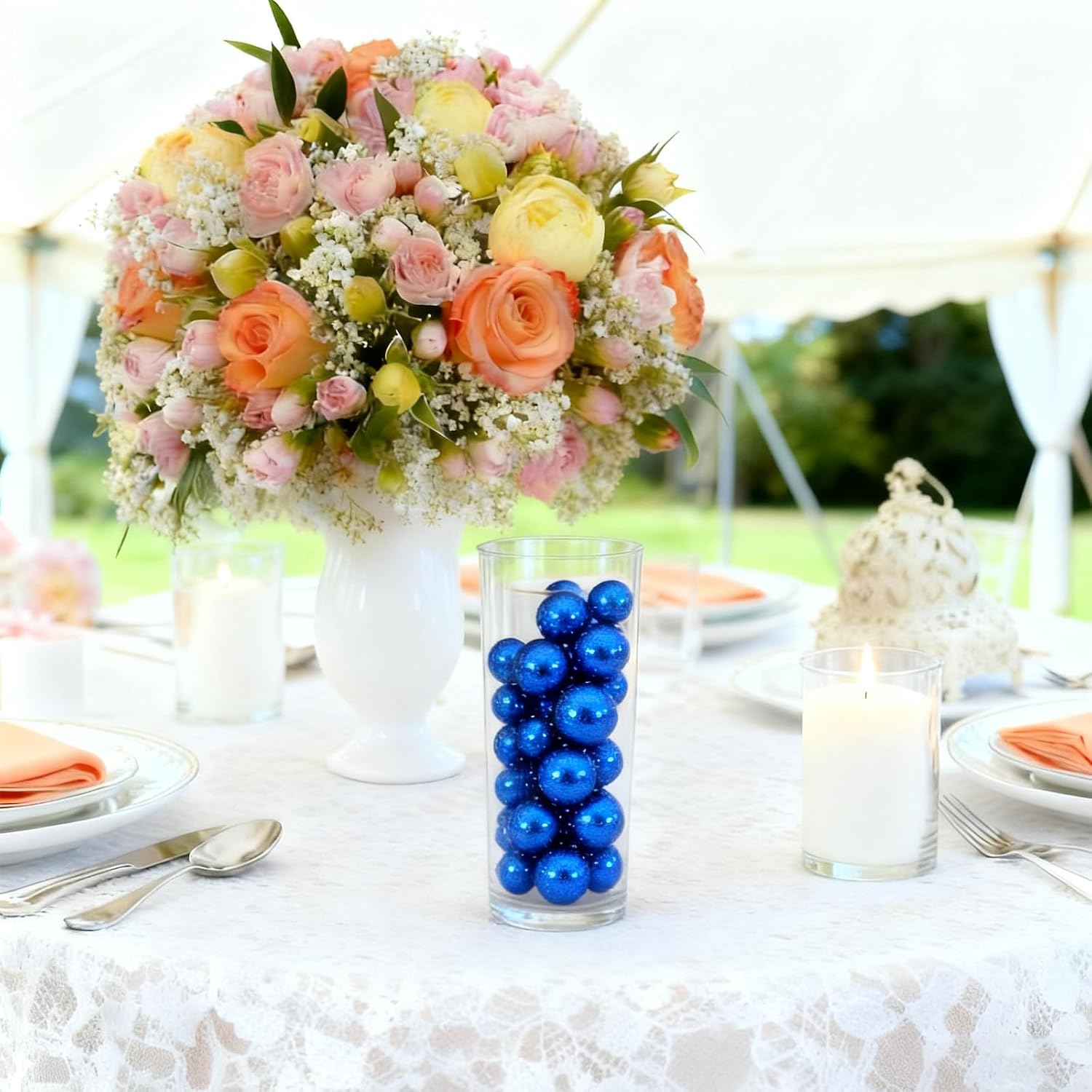 308Pcs Faux Beads Vase Filler for Centerpieces, No Hole Bead for Vase, Beads for Wedding Makeup Party Home Birthday Table Decor Decoration-8/10/14/20mm (Navy Blue)