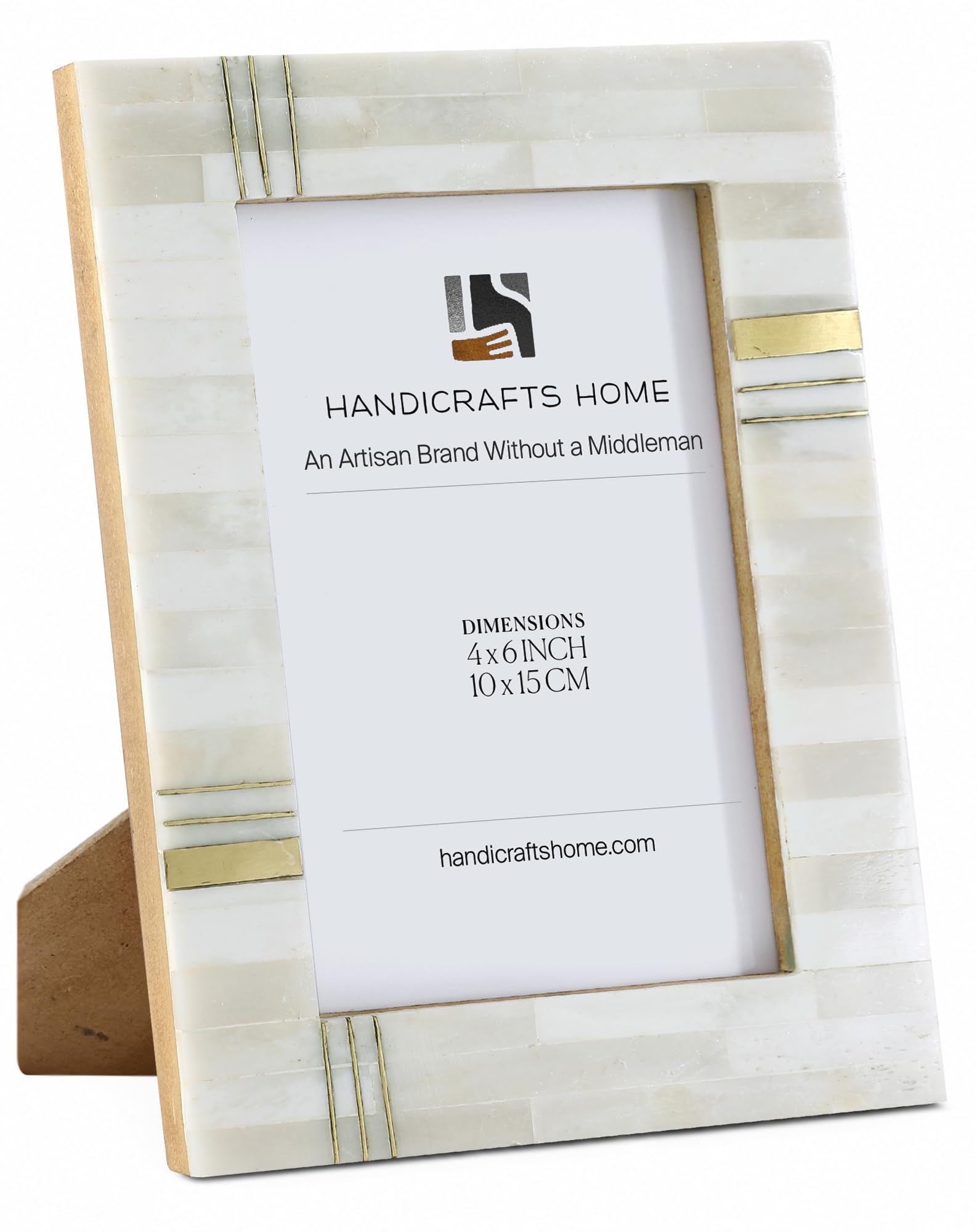 Handicrafts Home Marco de fotos hecho a mano con incrustaciones de hueso de 4 x 6 pulgadas, color blanco
