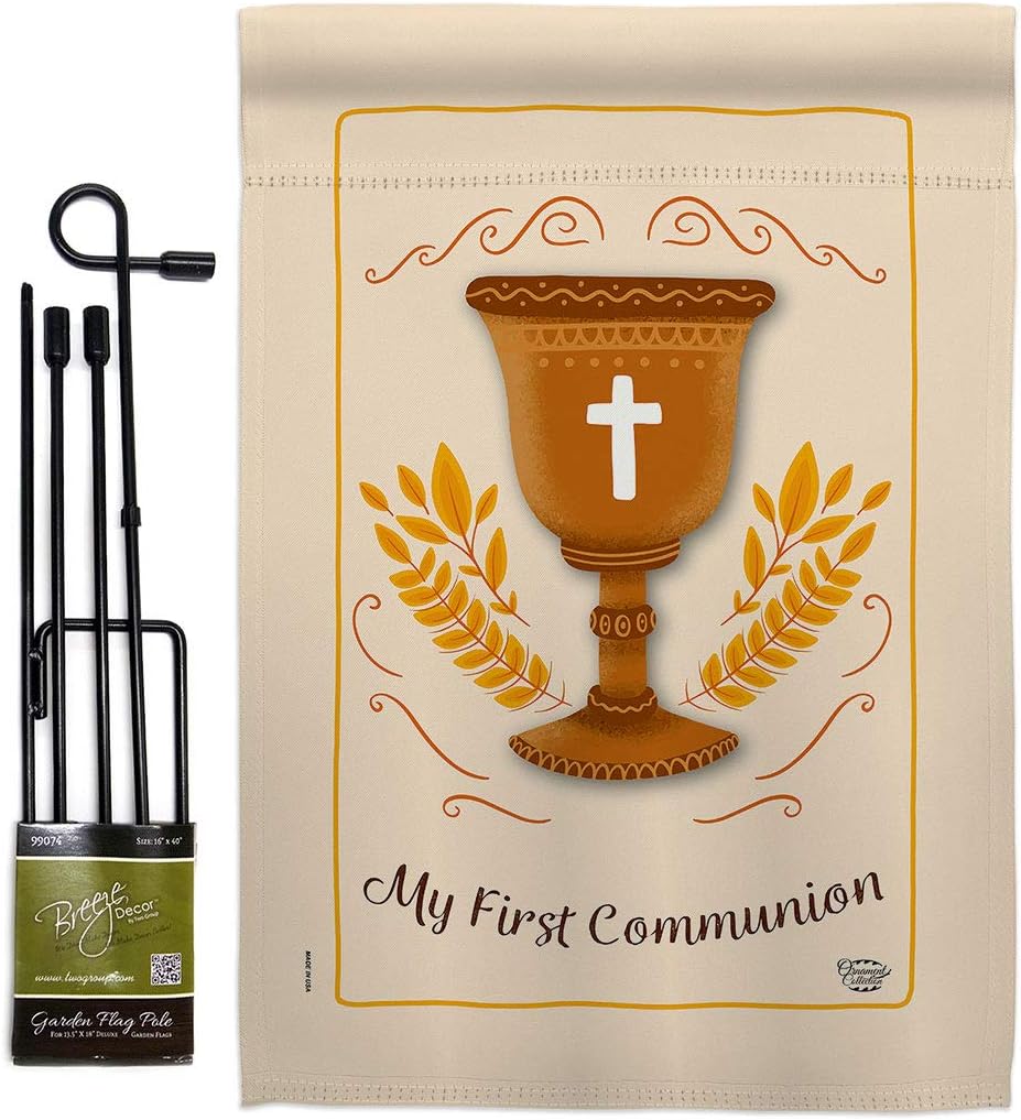 My First Communion Burlap Burlap Garden Flag Religious Cross Chalice Holy Eucharist Christian Religion Tradition Small Decorative Gift Yard House Banner Double-Sided Made In USA 13 X 18.5