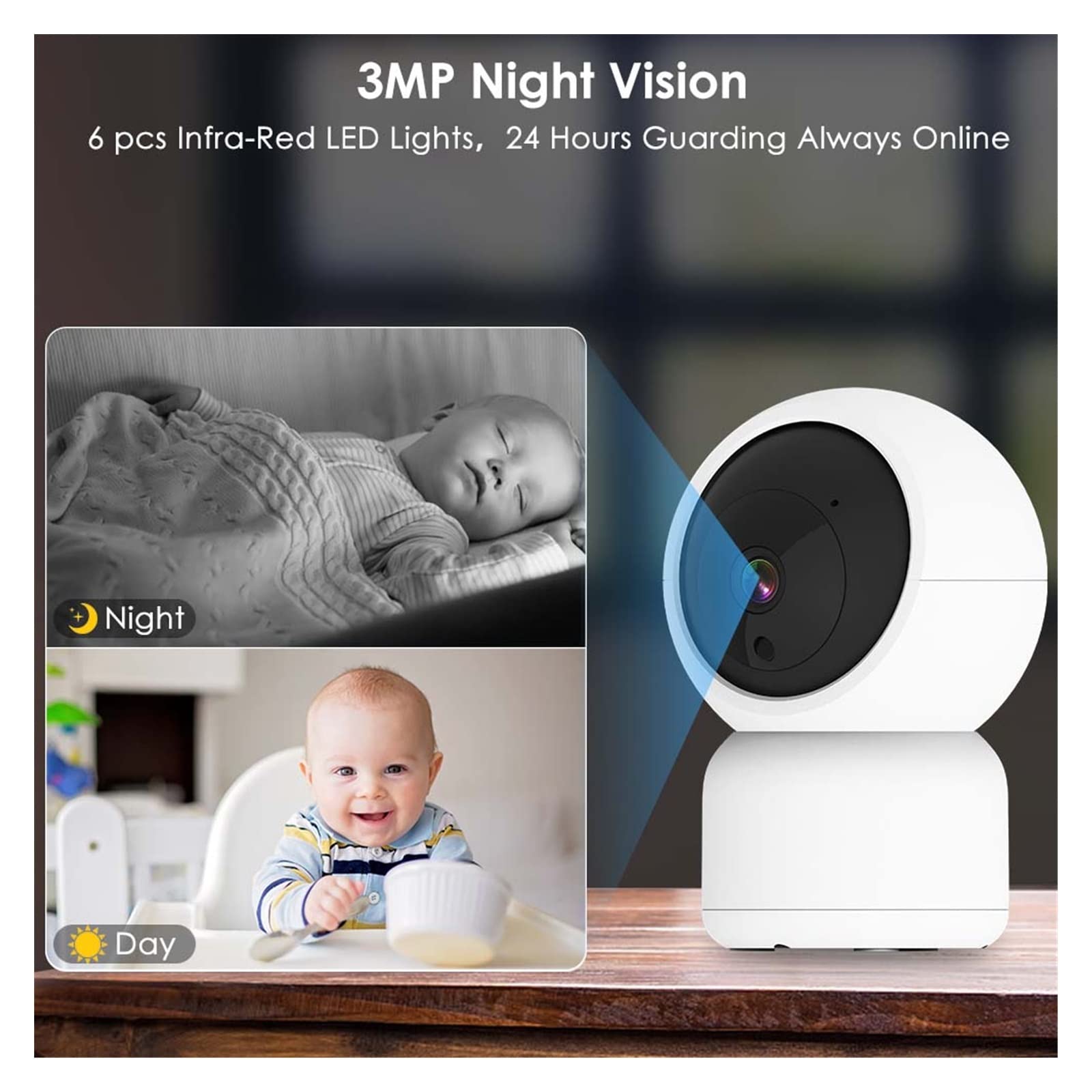 Kamera Monitorująca, Bezprzewodowa kamera 3MP Bezpieczeństwo w domu Ochrona Wykrywanie ludzi Mini nadzór wideo Kamera IP Baby Monitor PT(3MP Cam Add 128G)
