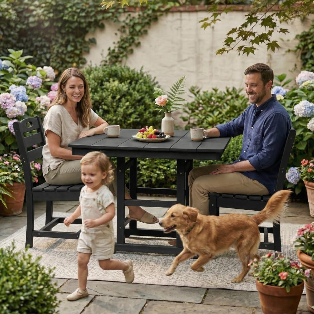 Outdoor Patio Dining Set with Square Table and Chairs for Backyard Use