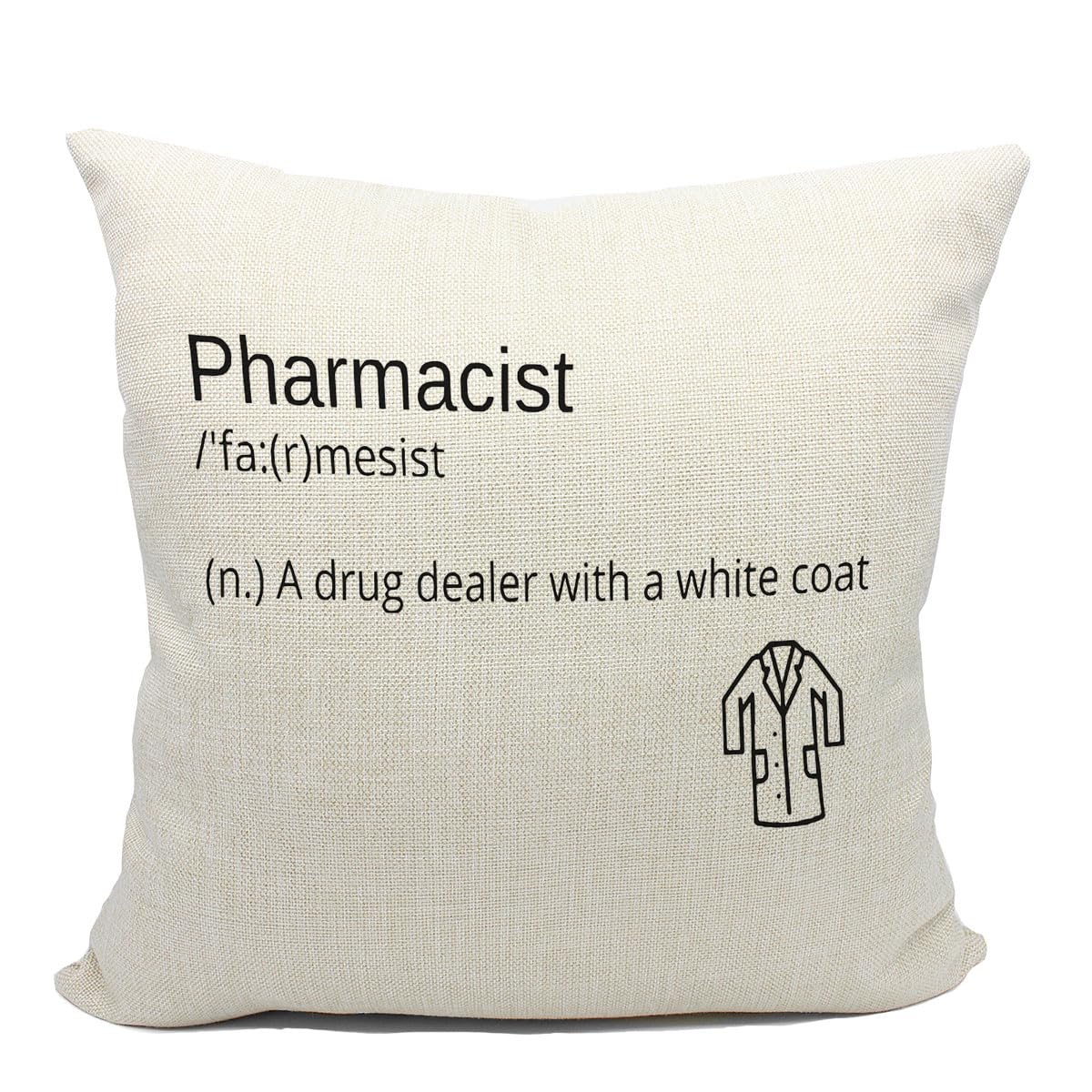 Mancheng-zi Decorative Linen Cushion Cover 18 x 18 Inch White Modern Letter Print Pharmacist Theme Perfect for Living