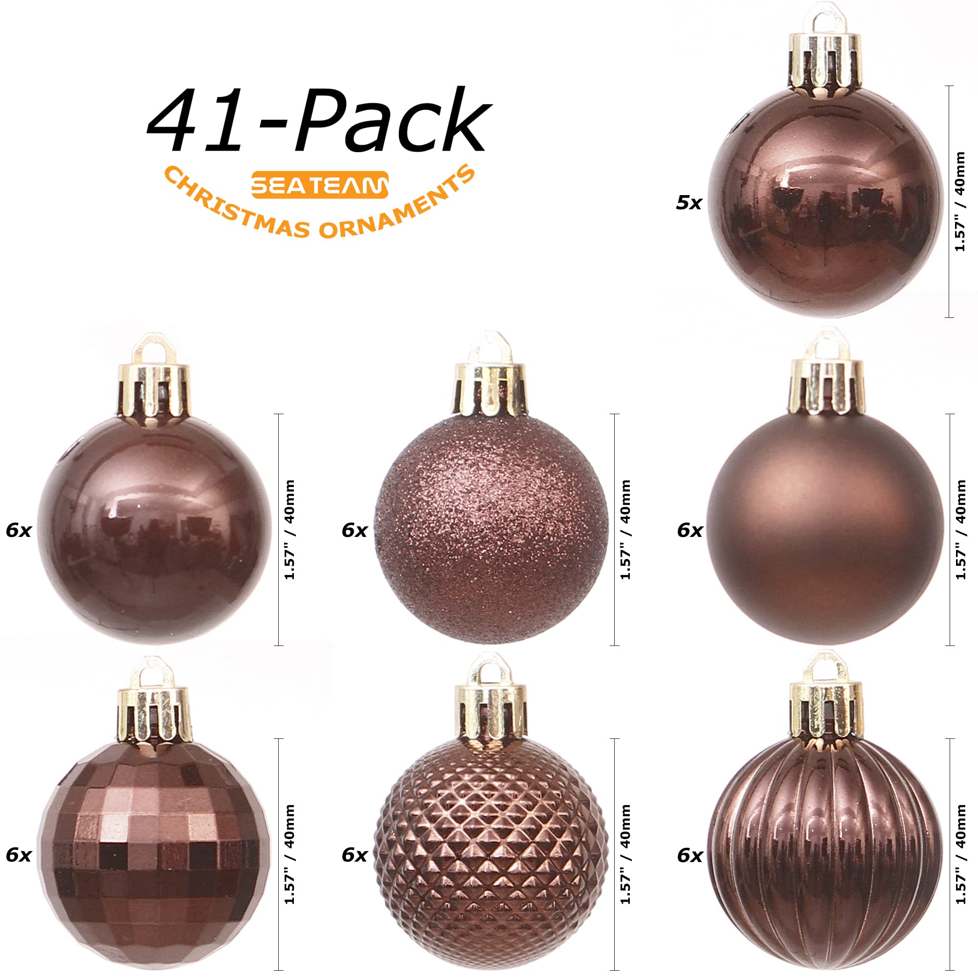 Sea Team 41-Pack Christmas Ball Ornaments with Strings, 40mm/1.57" Small Size Baubles, Shatterproof Plastic Christmas Bulbs - Image 2