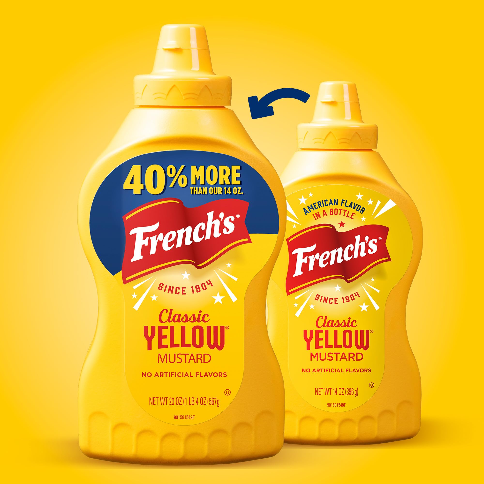 French's Mostaza amarilla, clásica, semillas de mostaza de grado #1 molidas en piedra, producto de los Estados Unidos, sin gluten, sin sabores artificiales, para hamburguesas, mocosos, perros