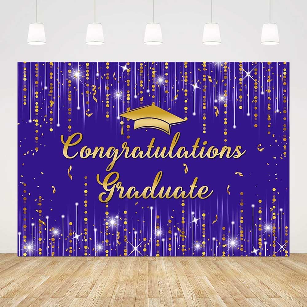 7x5ft Pur and Gold Congratulation Graduate Backdrop Congratulations Grad Banner Graduation Party Decorations Class of 2024 Congrats Grad Banner Graduation Table Background purple-gold