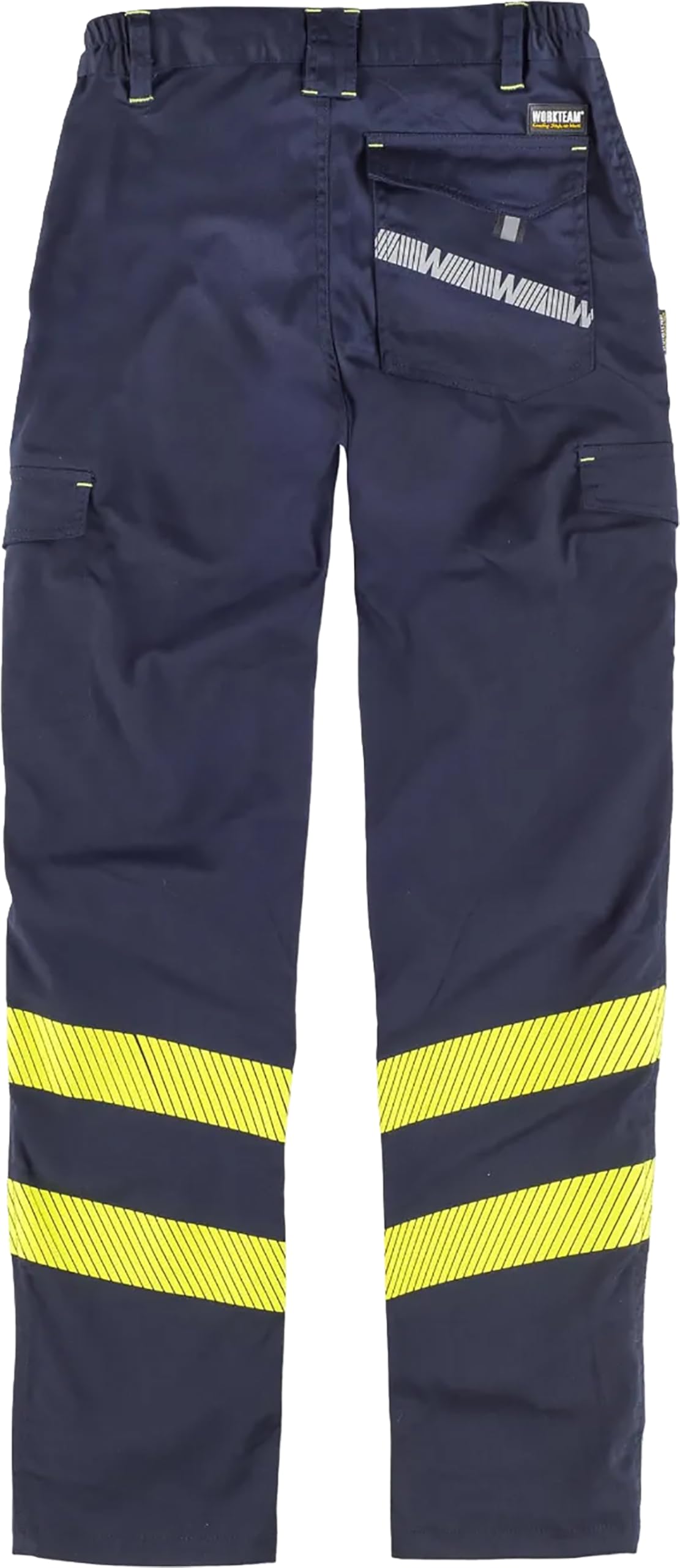 WORKTEAM Pantalón Slim Fit de Alta Visibilidad con Cintas Reflectantes discontinuas, Multibolsillos y Tejido elástico en 4 direcciones, EN ISO 20471. Unisex
