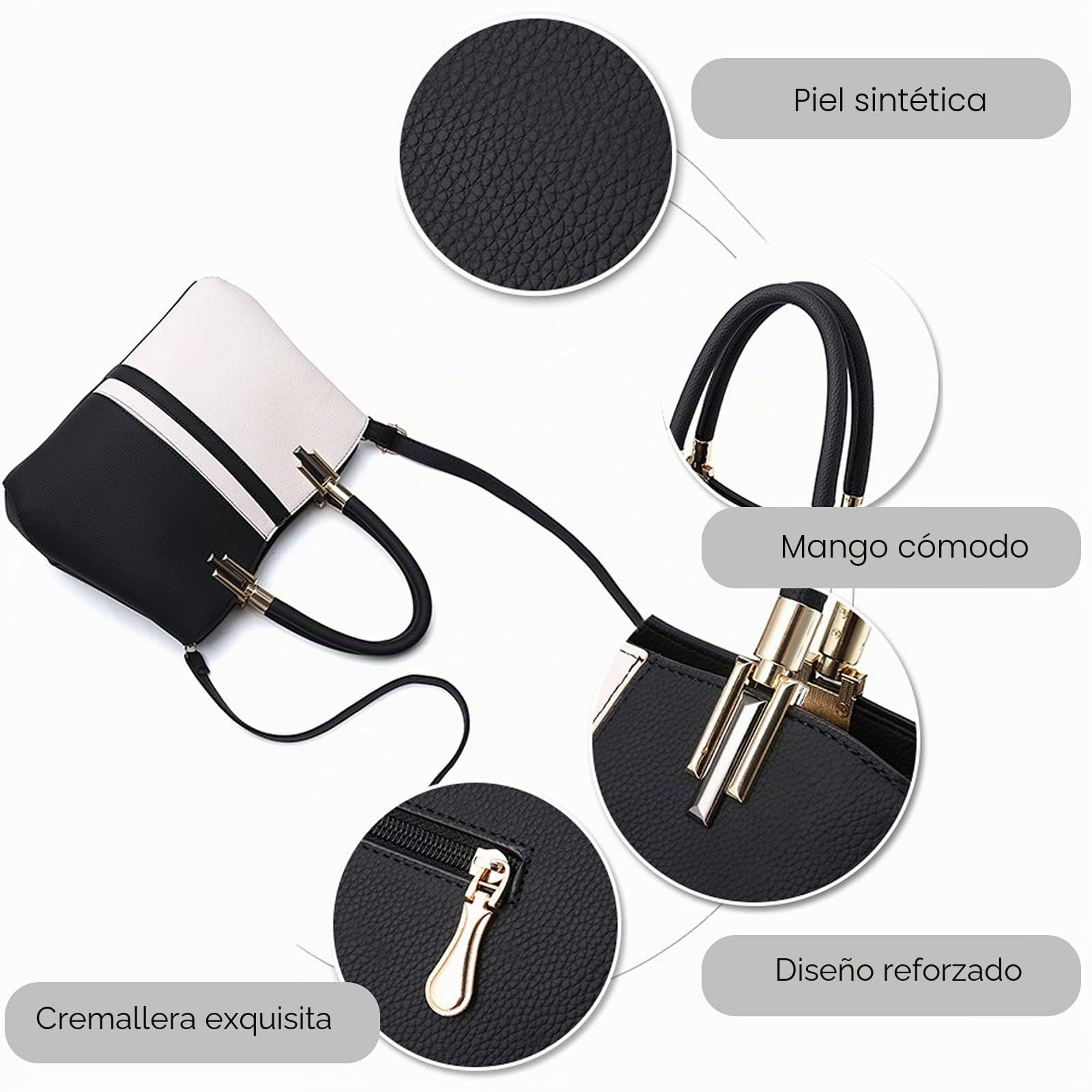 FANDARE - Bolso de mano para mujer, estilo bandolera, piel sintética, impermeable, para compras, fiesta, viaje, bolso de hombro, caqui, large, Elegante