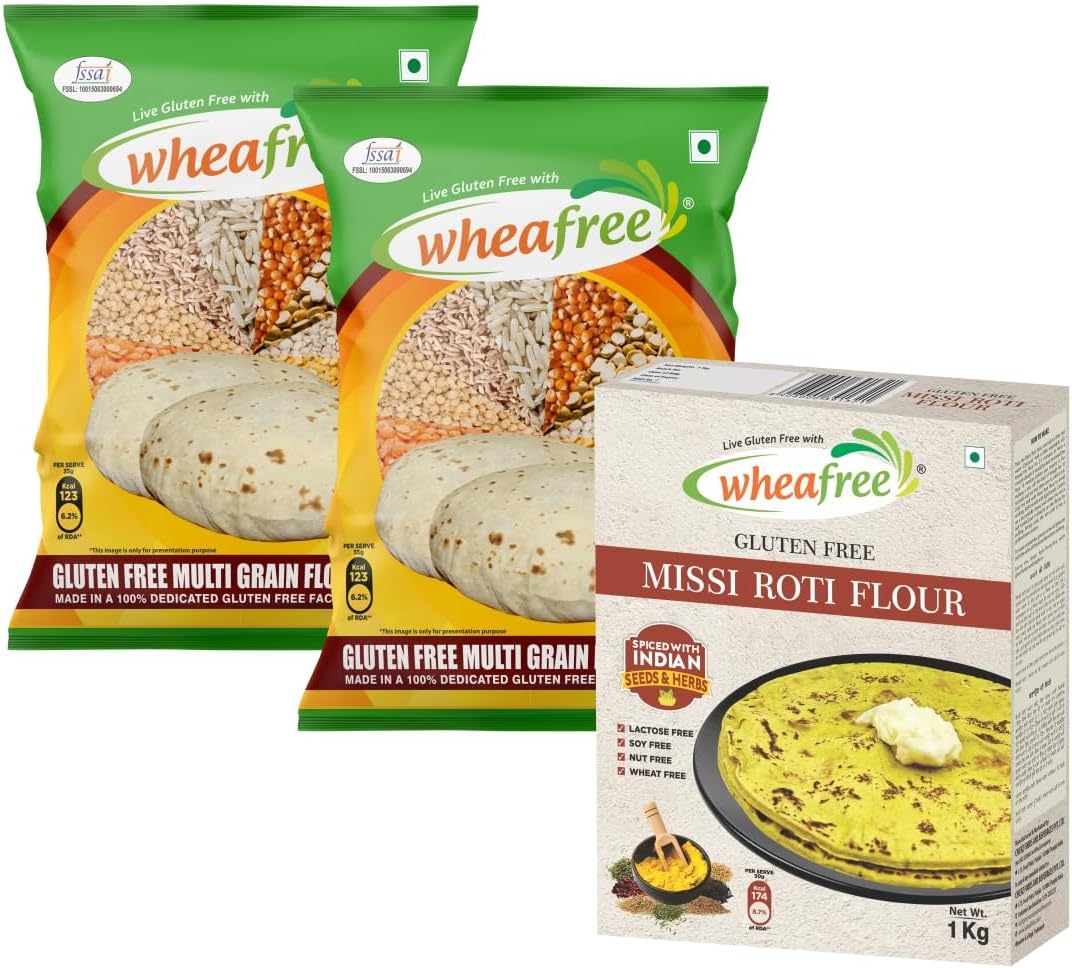 Gluten Free Combo Pack - Missi Roti Flour 1Kg and Gluten Free Multigrain Flour (1kg x 2) | High in Protein, Vitamins, Minerals and Micronutrients | 100% Gluten Free Veg Ingredients