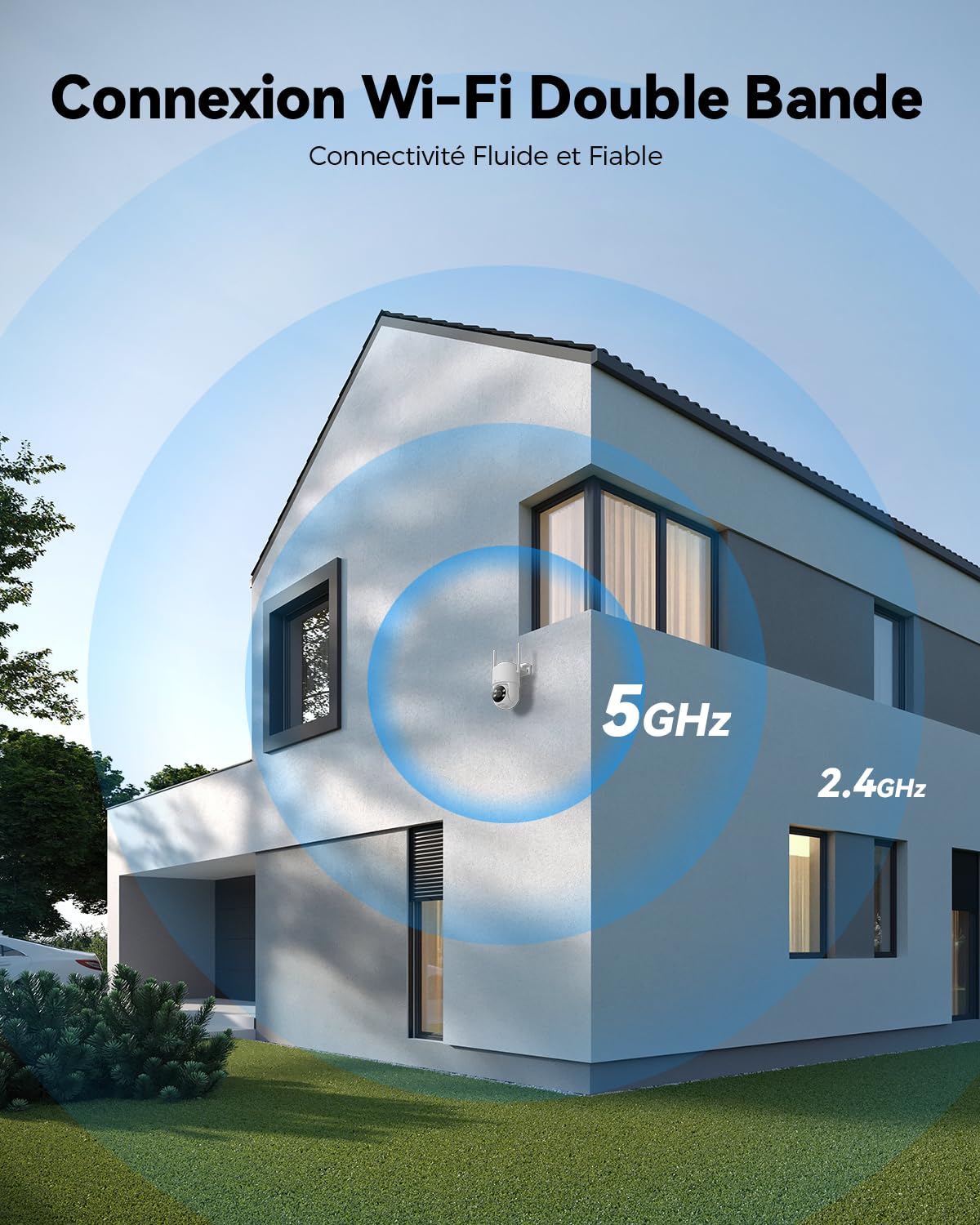 Ctronics 5MP Caméra de Surveillance WiFi Extérieure, IP Caméra WiFi 5GHz/2.4GHz, Détection Humain/Véhicule/Animaux avec Suivi Auto, Vision Nocturne Couleur 30m, Audio Bidirectionnel, PC/TF/Cloud/IP66