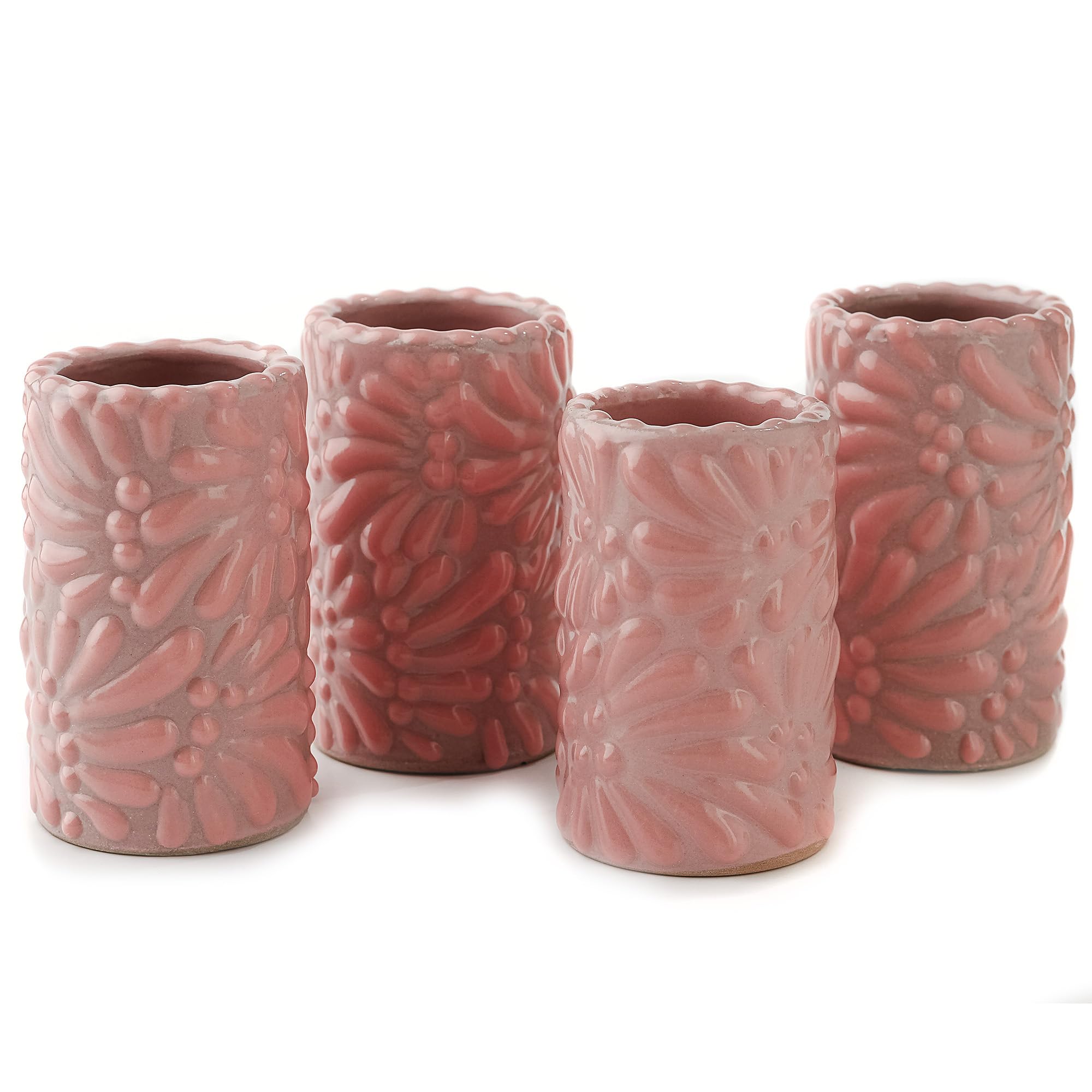 Talavera Shot Glasses Set of 4 Authentic Mexican Tequila Shot Glasses - Hand-painted - 2 Oz (Mexican Pink Fusion)